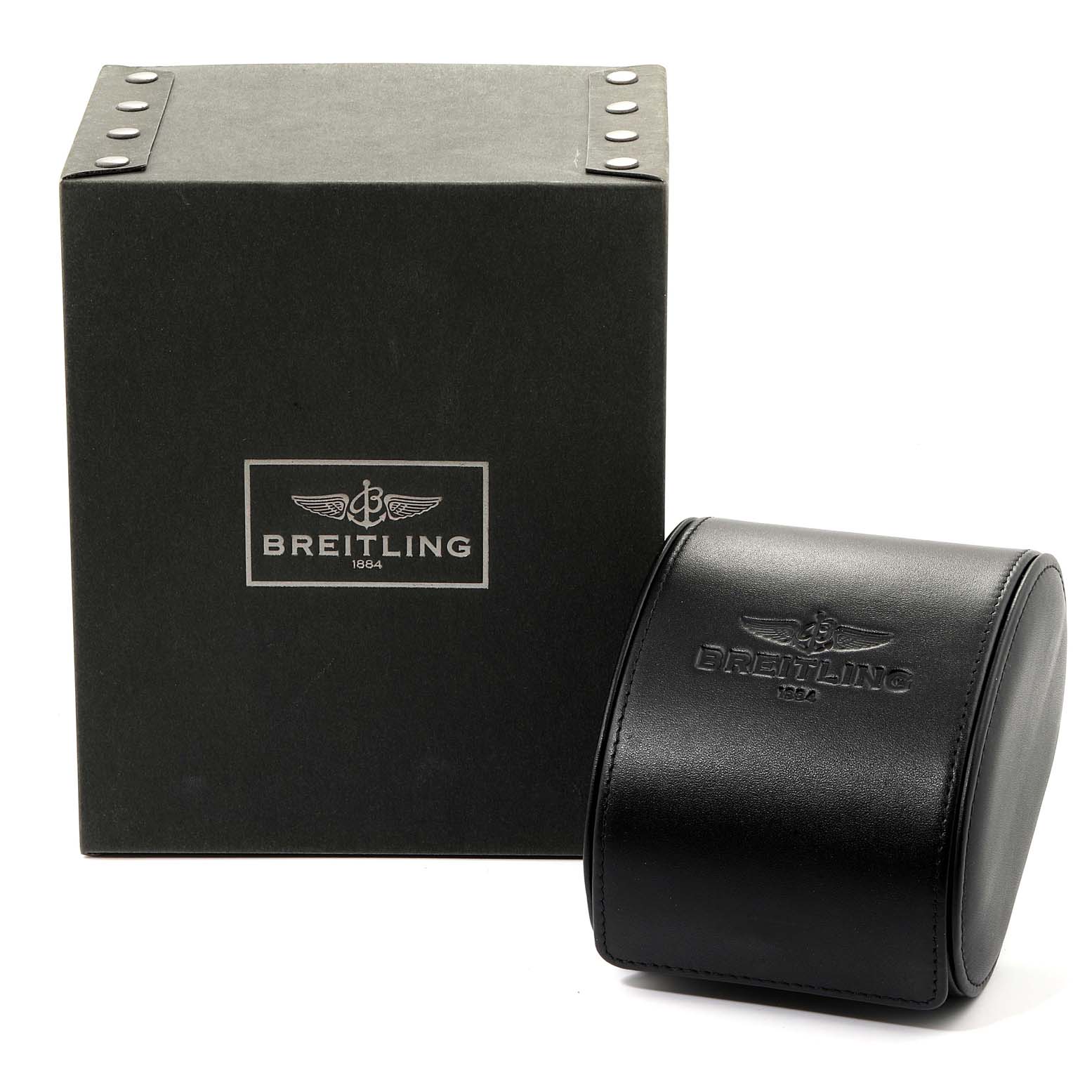 The image shows the packaging box and leather case for the Breitling Colt A13035 Men's Stainless Steel Blue Dial A13035 Men's Stainless Steel Blue Dial watch.