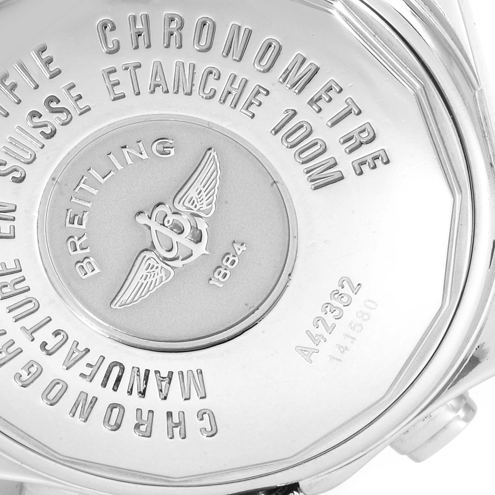 The image shows the back case of a Professional Series watch by Breitling from a close-up angle.