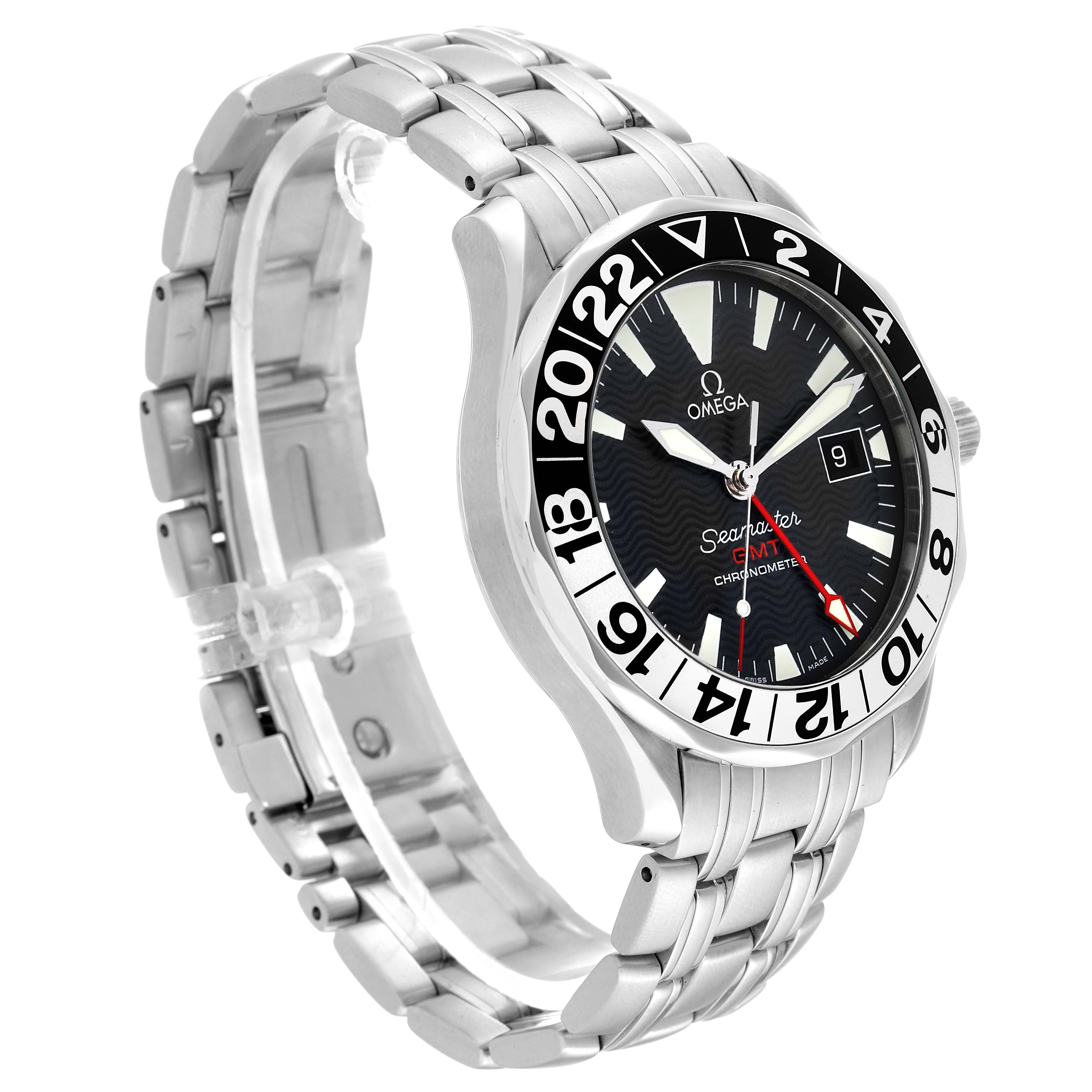 The Omega Seamaster 2534.50.00 Men
s Stainless Steel Black Dial 2534.50.00 Men
s Stainless Steel Black Dial watch is shown at a three-quarter angle, displaying the face, bezel, and bracelet.