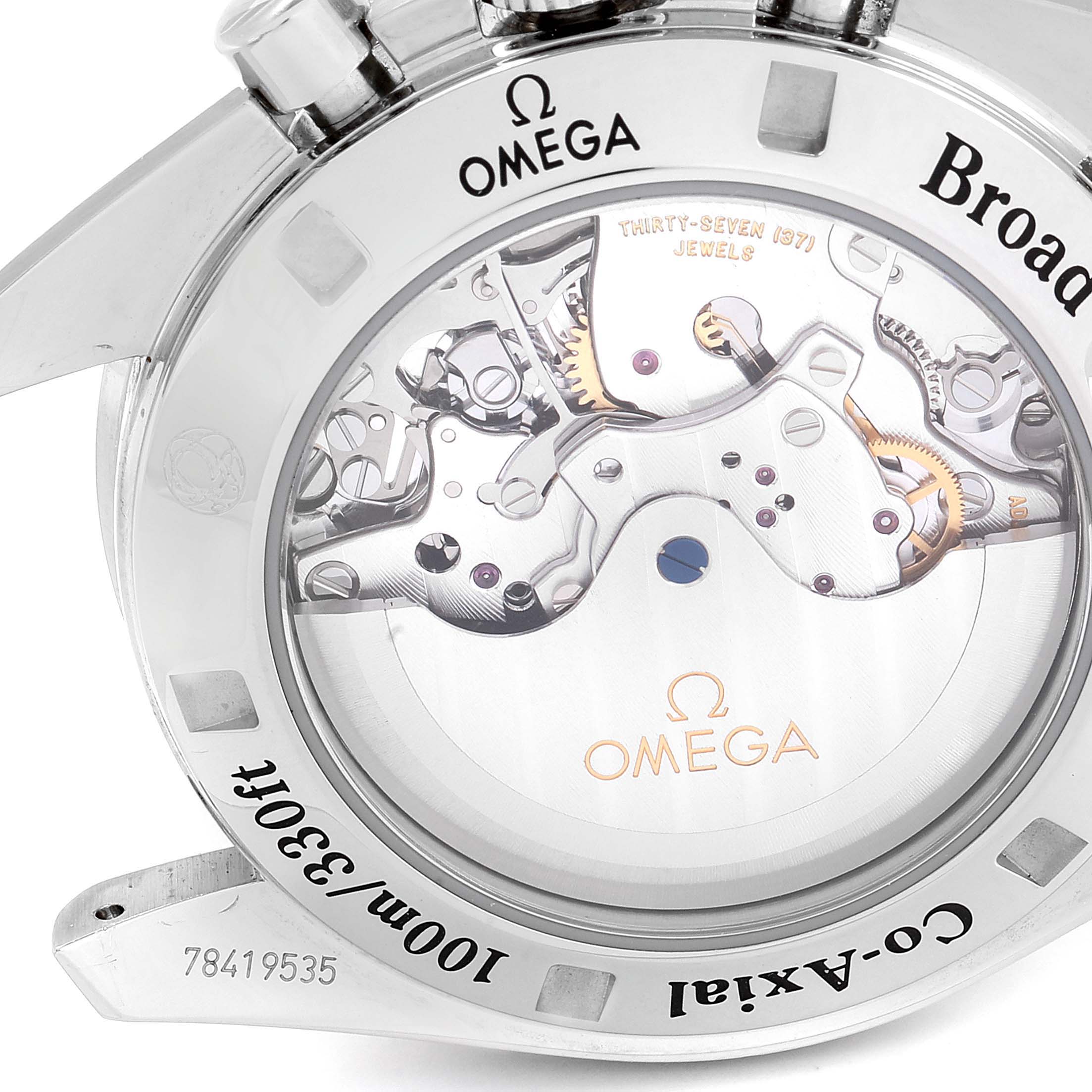 The image shows the back view of the Omega Speedmaster 321.10.42.50.01.001 Men
s Stainless Steel Black Dial 321.10.42.50.01.001 Men
s Stainless Steel Black Dial watch, highlighting its intricate mechanical movement.