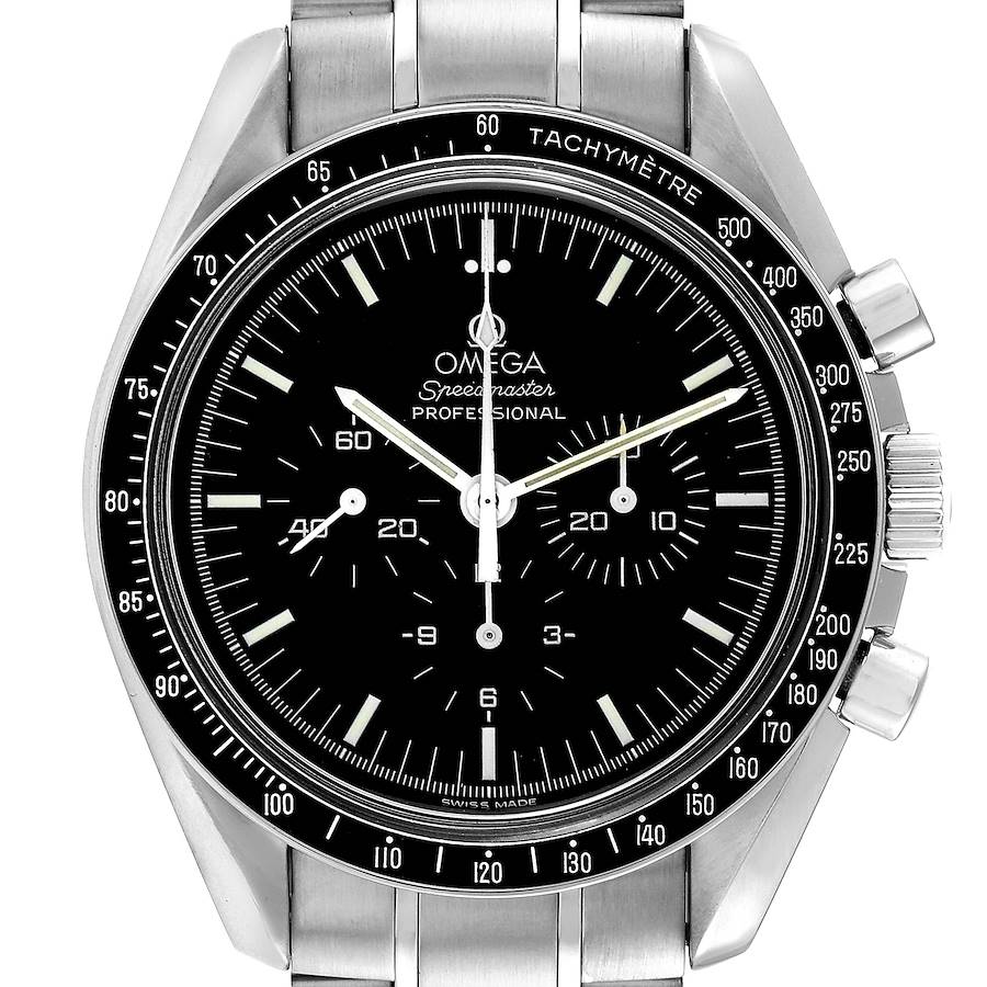 Omega Speedmaster Moonwatch Hesalite Sapphire Steel Mens Watch 3572.50.00 SwissWatchExpo