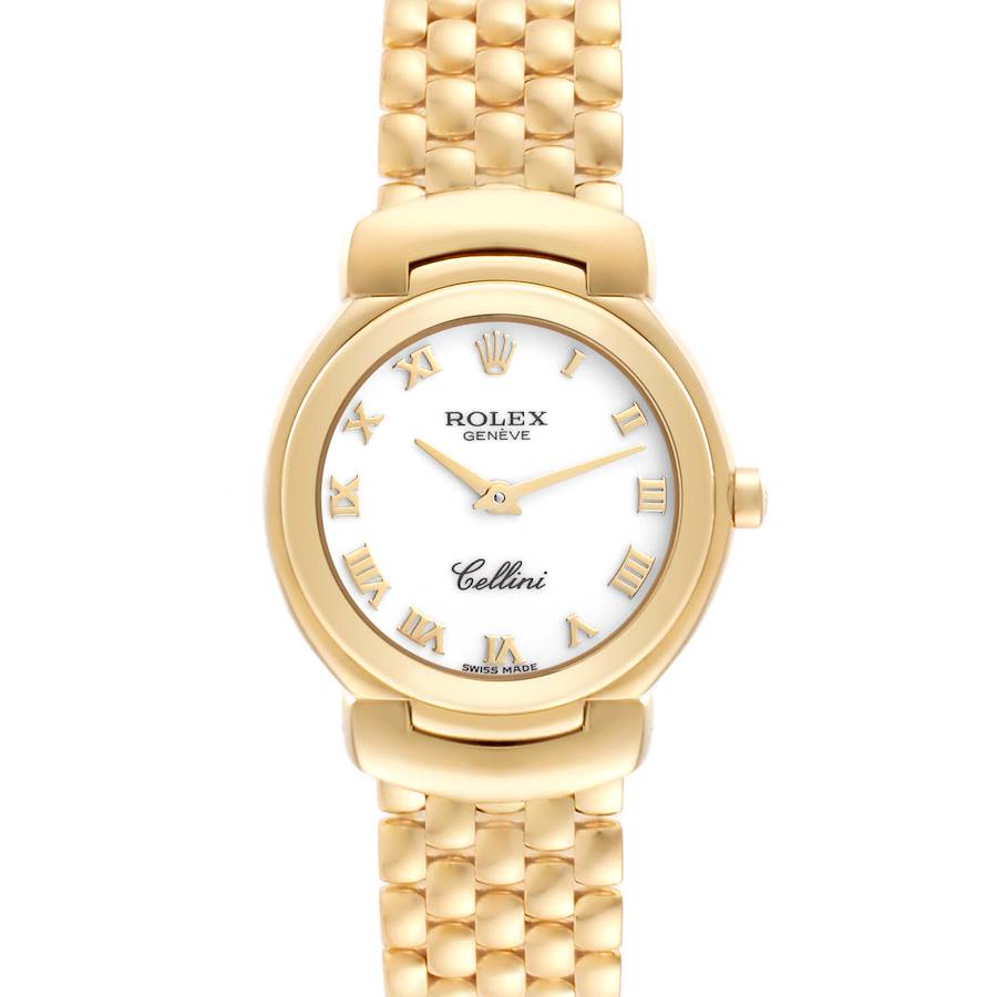 Rolex Cellini 26mm White Roman Dial Yellow Gold Ladies Watch 6621 Box Papers SwissWatchExpo