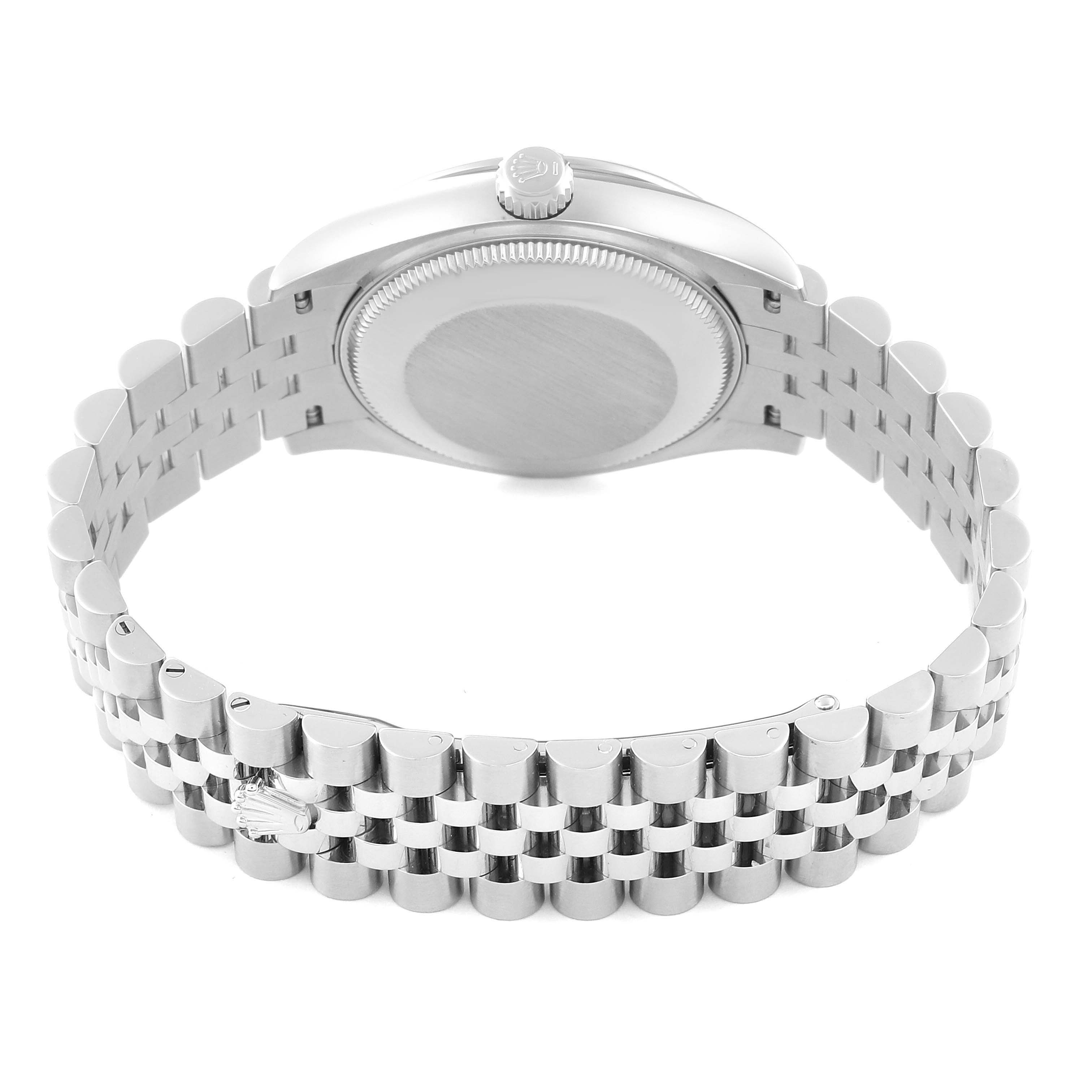 The image shows the backside of a Rolex Mid-Size 278274 Women
s Stainless Steel Silver Dial 278274 Women
s Stainless Steel Silver Dial watch, highlighting its bracelet and caseback.