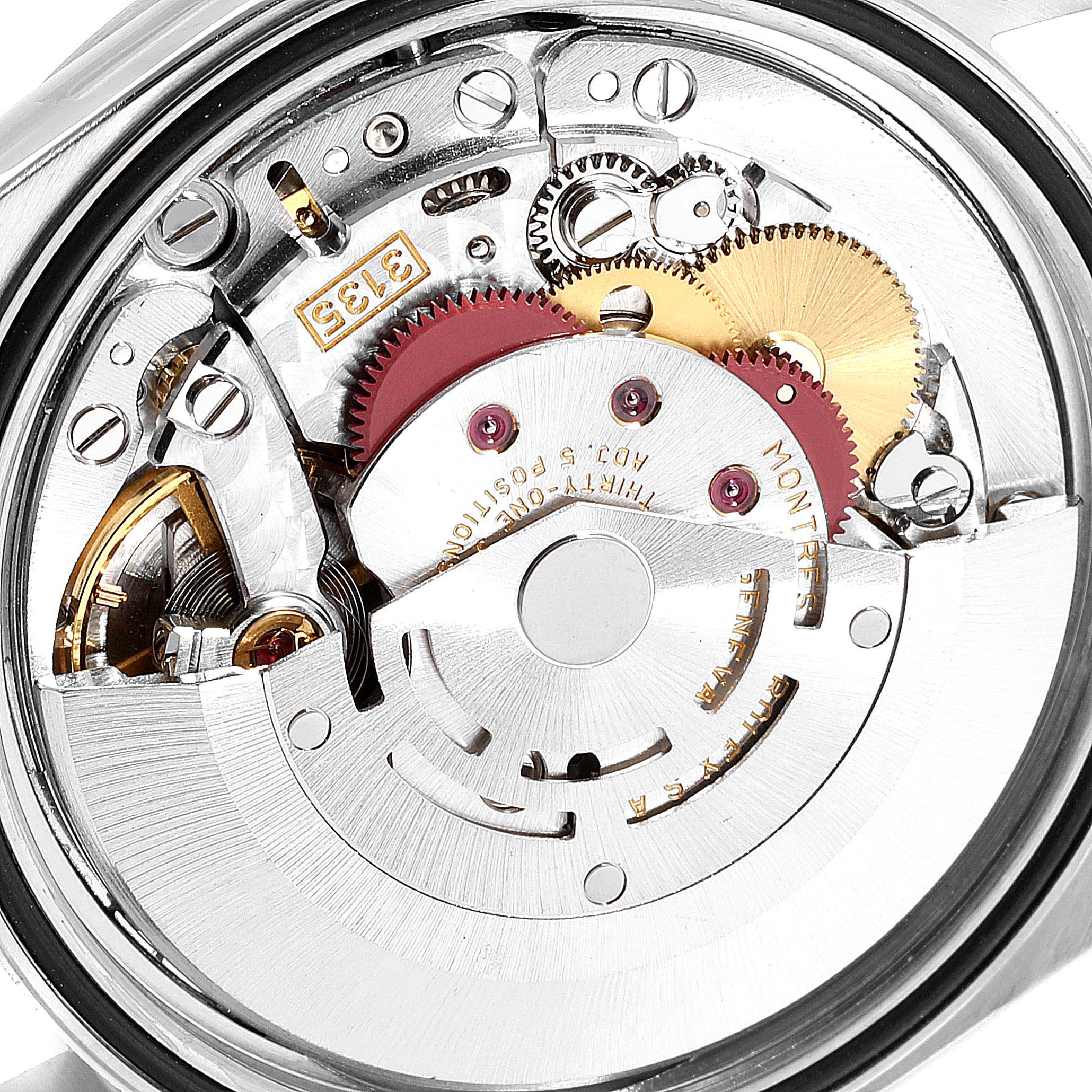 This image shows the intricate internal mechanism of a Rolex Datejust 16200 Men
s Stainless Steel Grey Dial 16200 Men
s Stainless Steel Grey Dial watch from a rear angle.