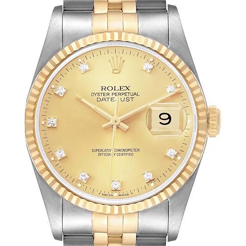 Photo of Rolex Datejust 36 Steel Yellow Gold Champagne Diamond Dial Mens Watch 16233