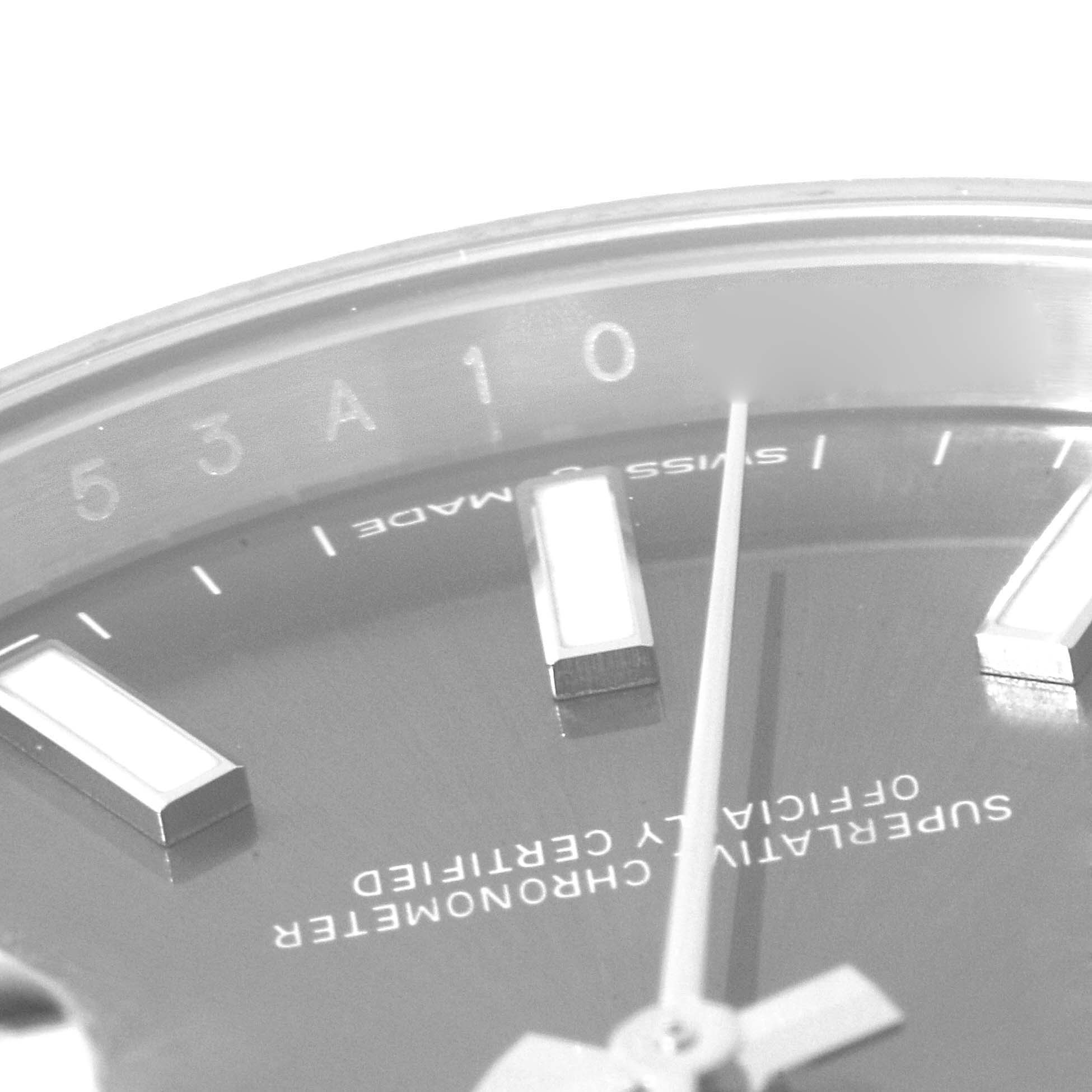 This image shows a close-up of the dial, markers, and part of the Rolex Datejust 41 126334 Men
s Stainless Steel Grey Dial 126334 Men
s Stainless Steel Grey Dial model watch
s second hand.