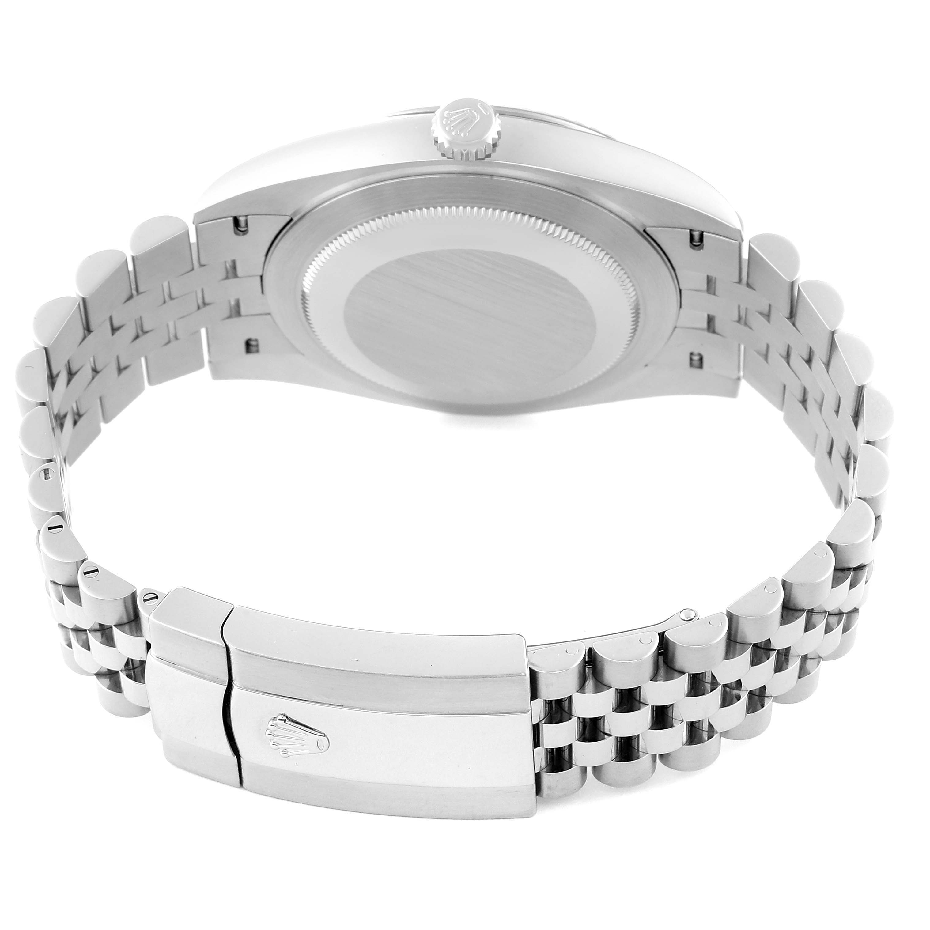 The image shows the back view of a Rolex Datejust 41 126334 Men
s Stainless Steel Grey Dial 126334 Men
s Stainless Steel Grey Dial watch, focusing on the case back and bracelet clasp.