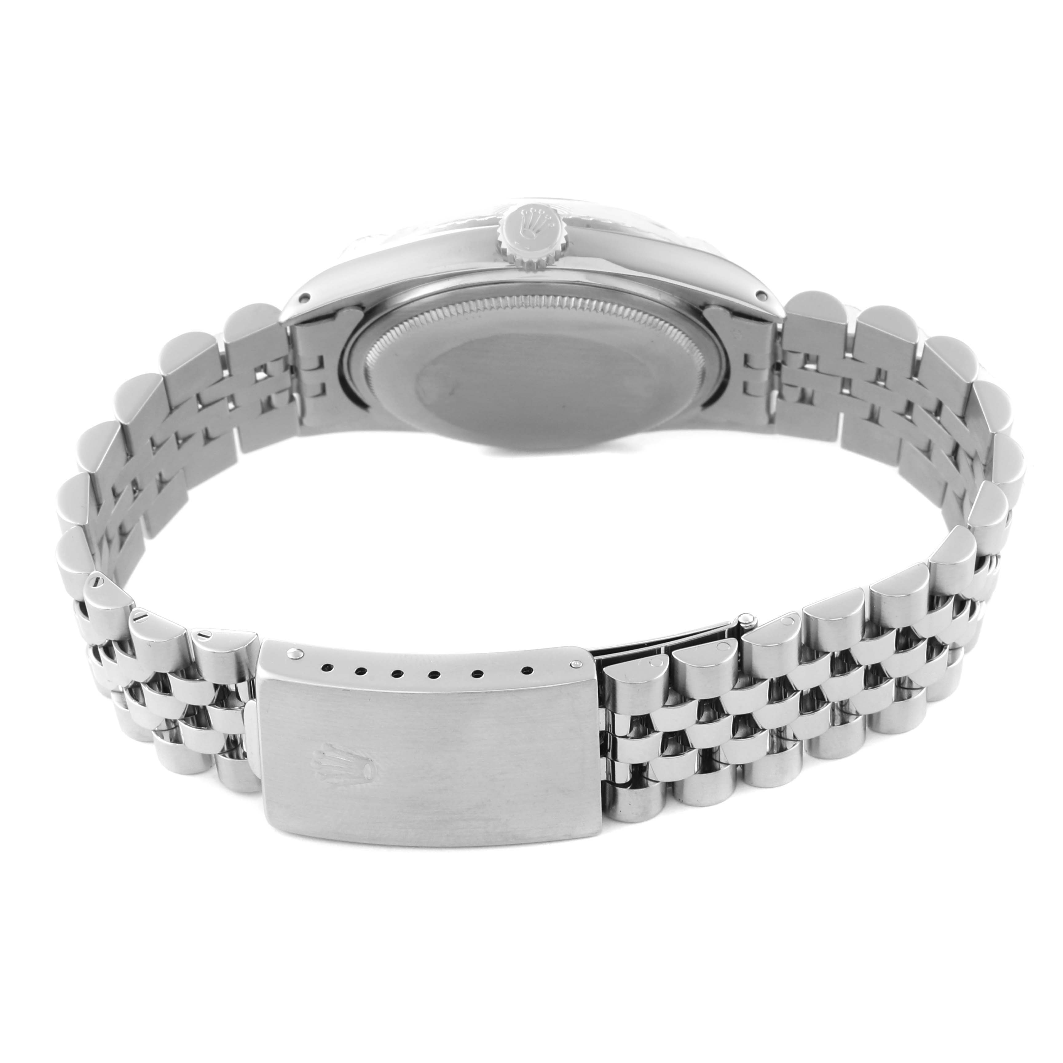 The image shows the back and clasp of a Rolex Vintage Collection 16030 Men's Stainless Steel Silver Dial 16030 Men's Stainless Steel Silver Dial watch.