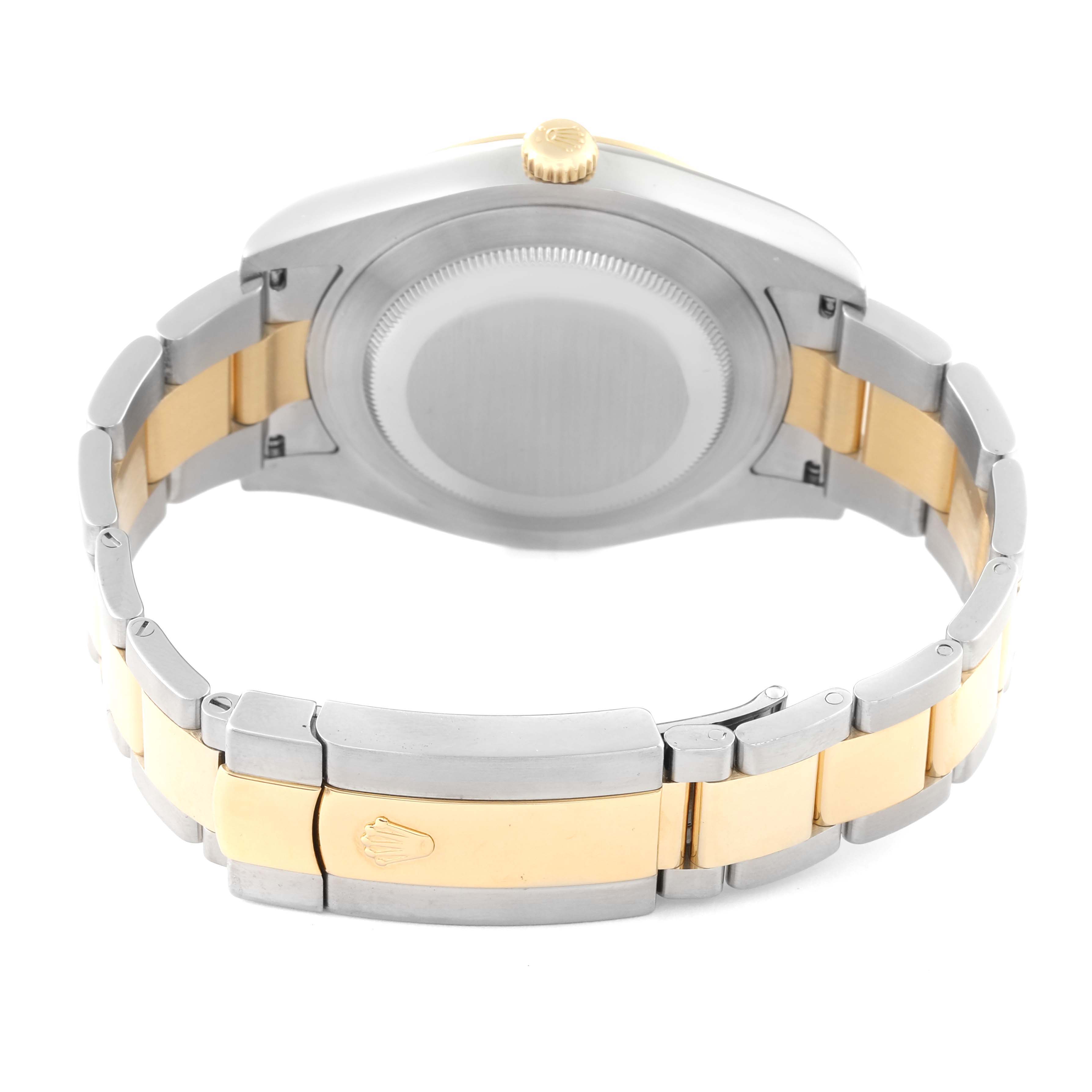 The image shows the back view of a Rolex Datejust 41 116333 Men's Steel and Gold (two tone) Champagne Dial 116333 Men's Steel and Gold (two tone) Champagne Dial, including the caseback and the two-tone bracelet with clasp.