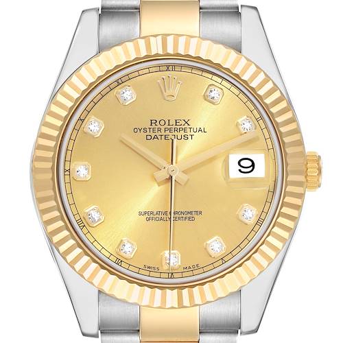 Photo of Rolex Datejust II Steel Yellow Gold Diamond Mens Watch 116333 Box Card