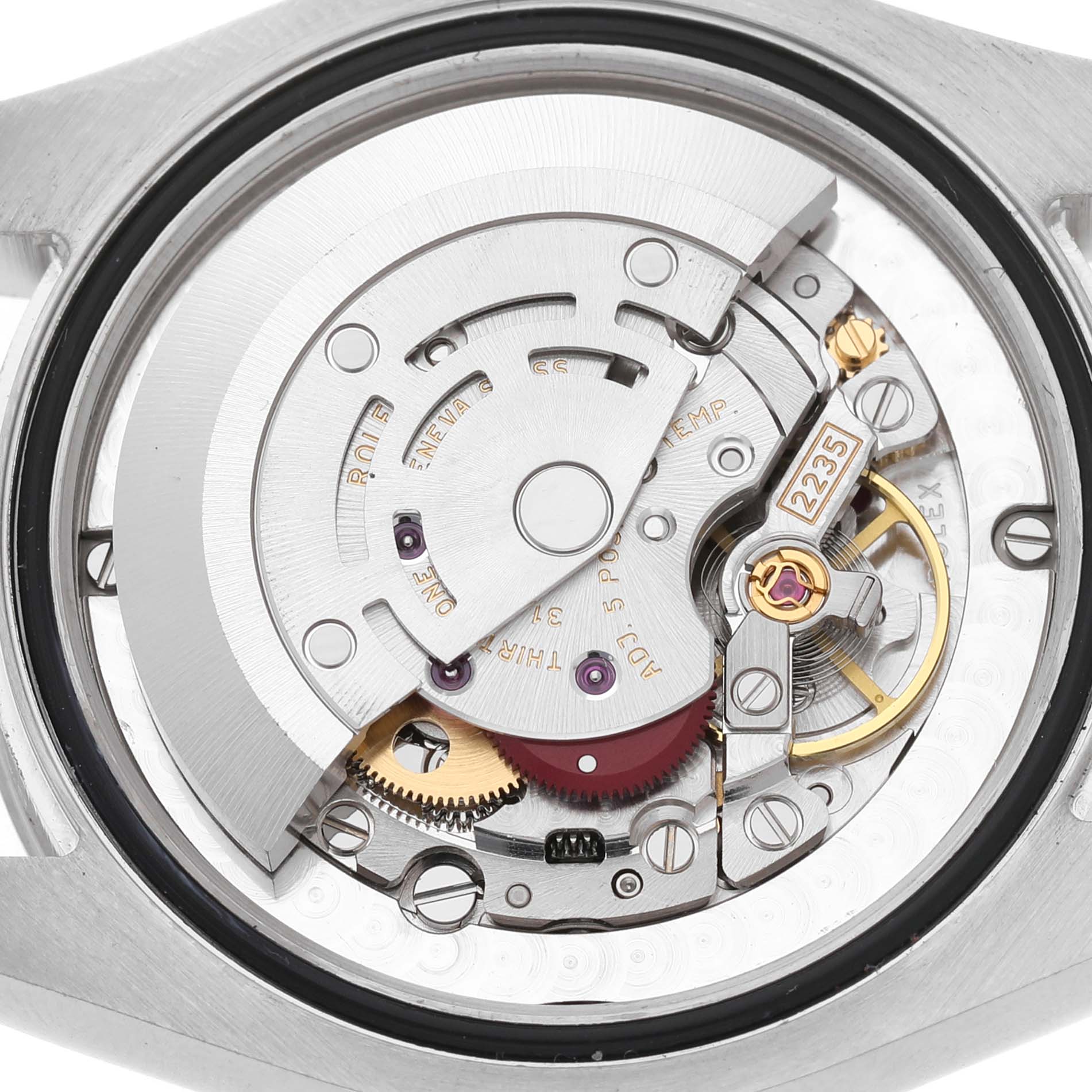 The image shows the movement mechanism of a Rolex Mid-Size 178274 Women's Stainless Steel Mother of Pearl Dial model, viewed from the back.