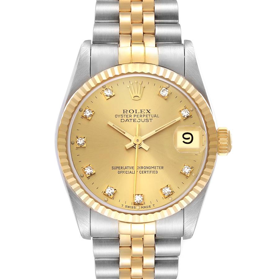 Rolex Datejust Midsize Diamond Dial Steel Yellow Gold Ladies Watch 68273 SwissWatchExpo