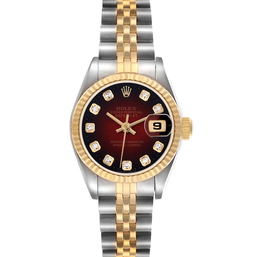 The Rolex Datejust watch is shown from a top-down angle, highlighting its bezel, dial, bracelet, and crown.
