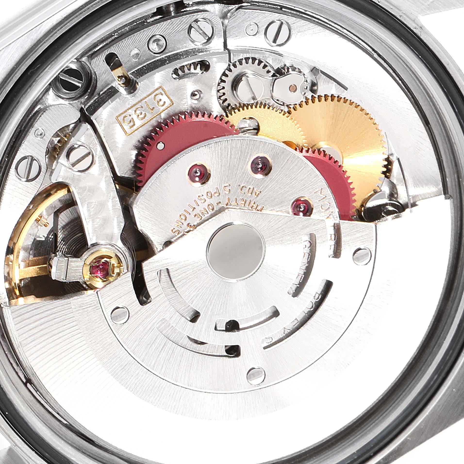 This image shows the internal mechanism of a Rolex Datejust 16234 Men's Stainless Steel Silver Dial 16234 Men's Stainless Steel Silver Dial watch, viewed from the back.