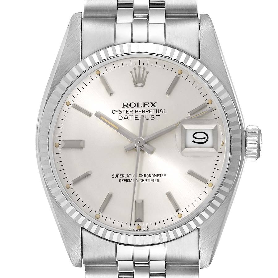 The image shows the face of the Vintage Collection Rolex Oyster Perpetual Datejust, including the dial, hands, date window, and partial bracelet.