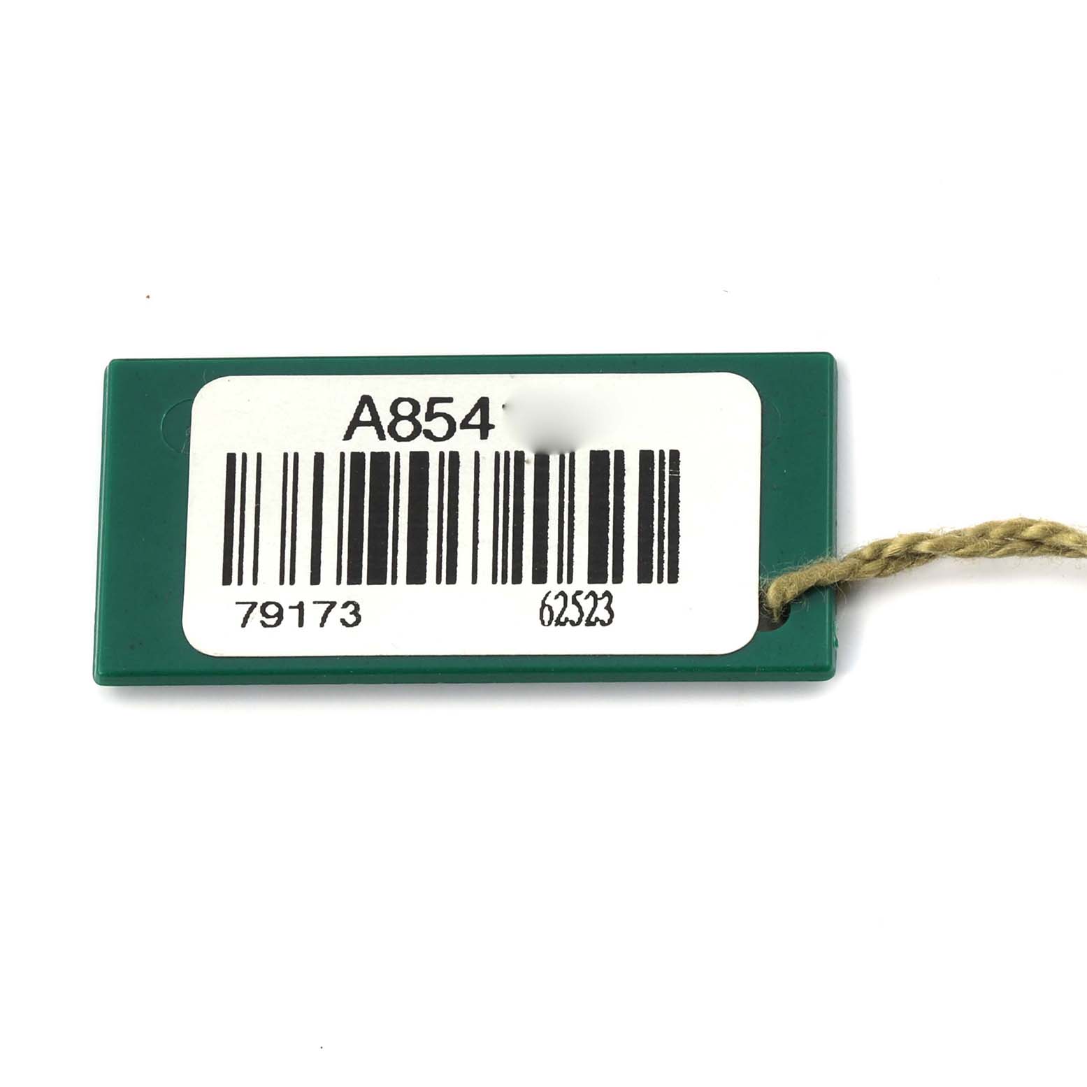 The image shows a close-up of a green tag with a barcode and numbers, likely an accessory for a Rolex Datejust 79173 Women
s Steel and Gold (two tone) Champagne Dial 79173 Women
s Steel and Gold (two tone) Champagne Dial watch.
