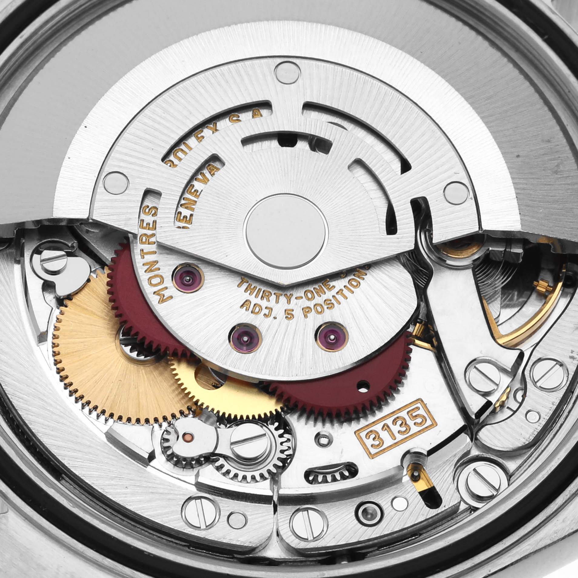 This image shows the intricate internal mechanism of a Rolex Datejust 16233 Men's Steel and Gold (two tone) Champagne Dial 16233 Men's Steel and Gold (two tone) Champagne Dial model, viewed from the back.