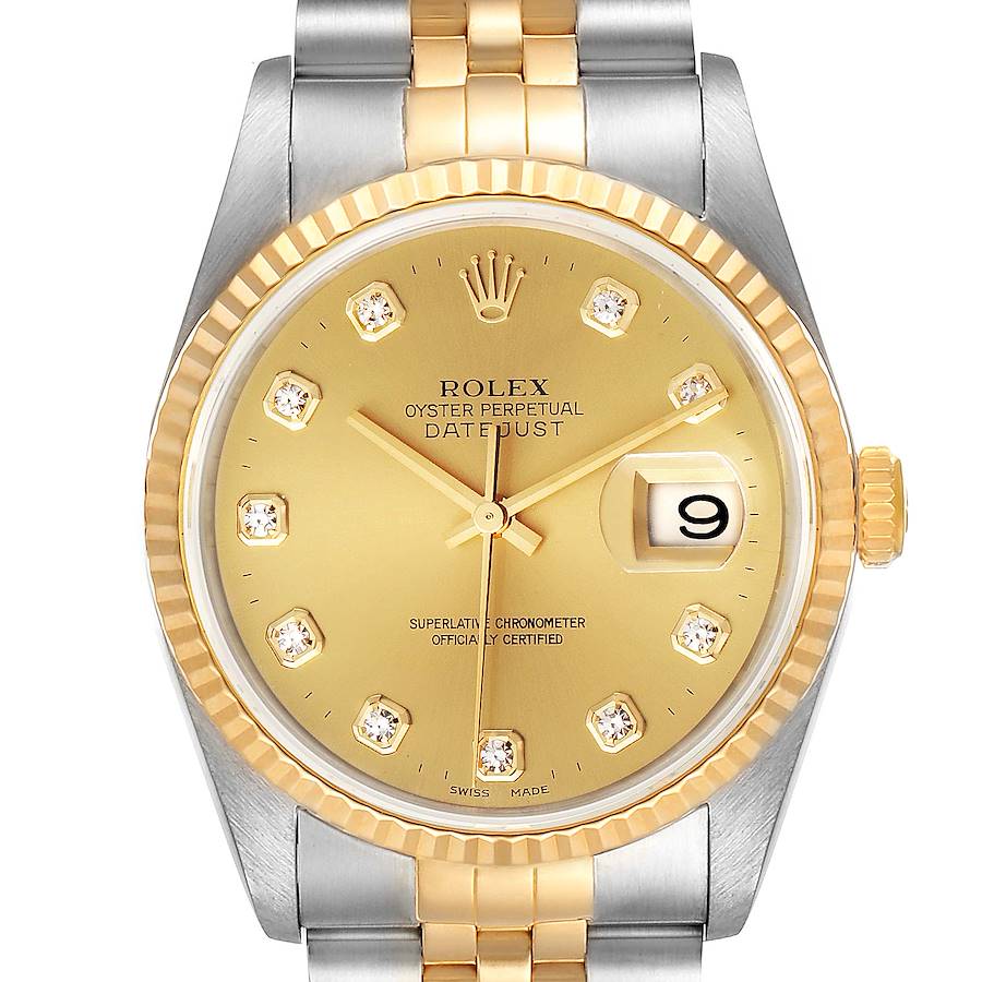 Rolex Datejust Steel Yellow Gold Diamond Dial Watch 16233 Box Papers SwissWatchExpo