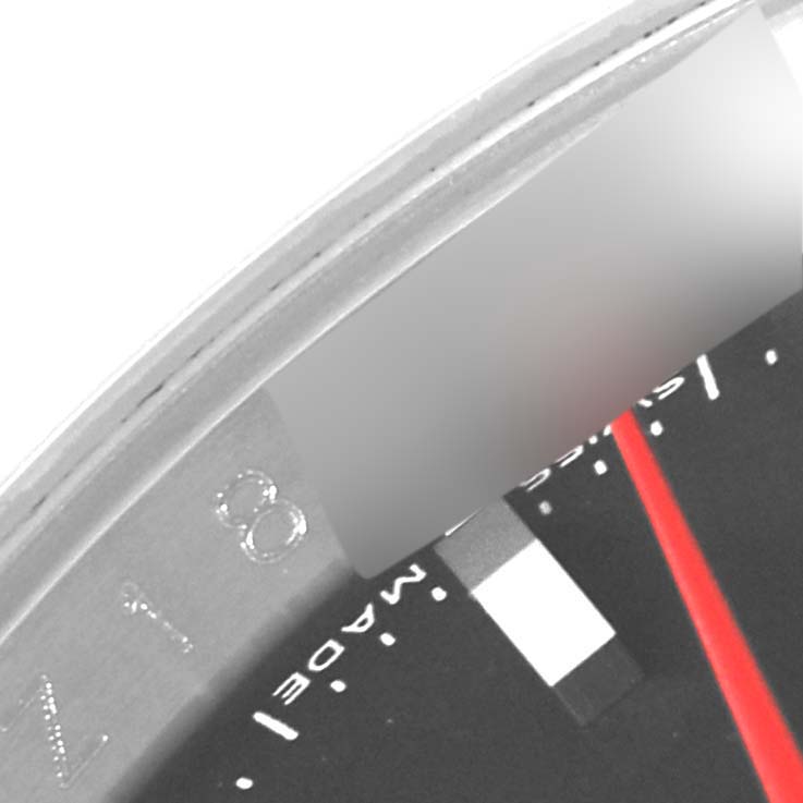 This close-up angle shows the bezel, part of the dial, and minute hand of the Rolex Turn-o-Graph 116264 Men
s Stainless Steel Black Dial 116264 Men
s Stainless Steel Black Dial watch.