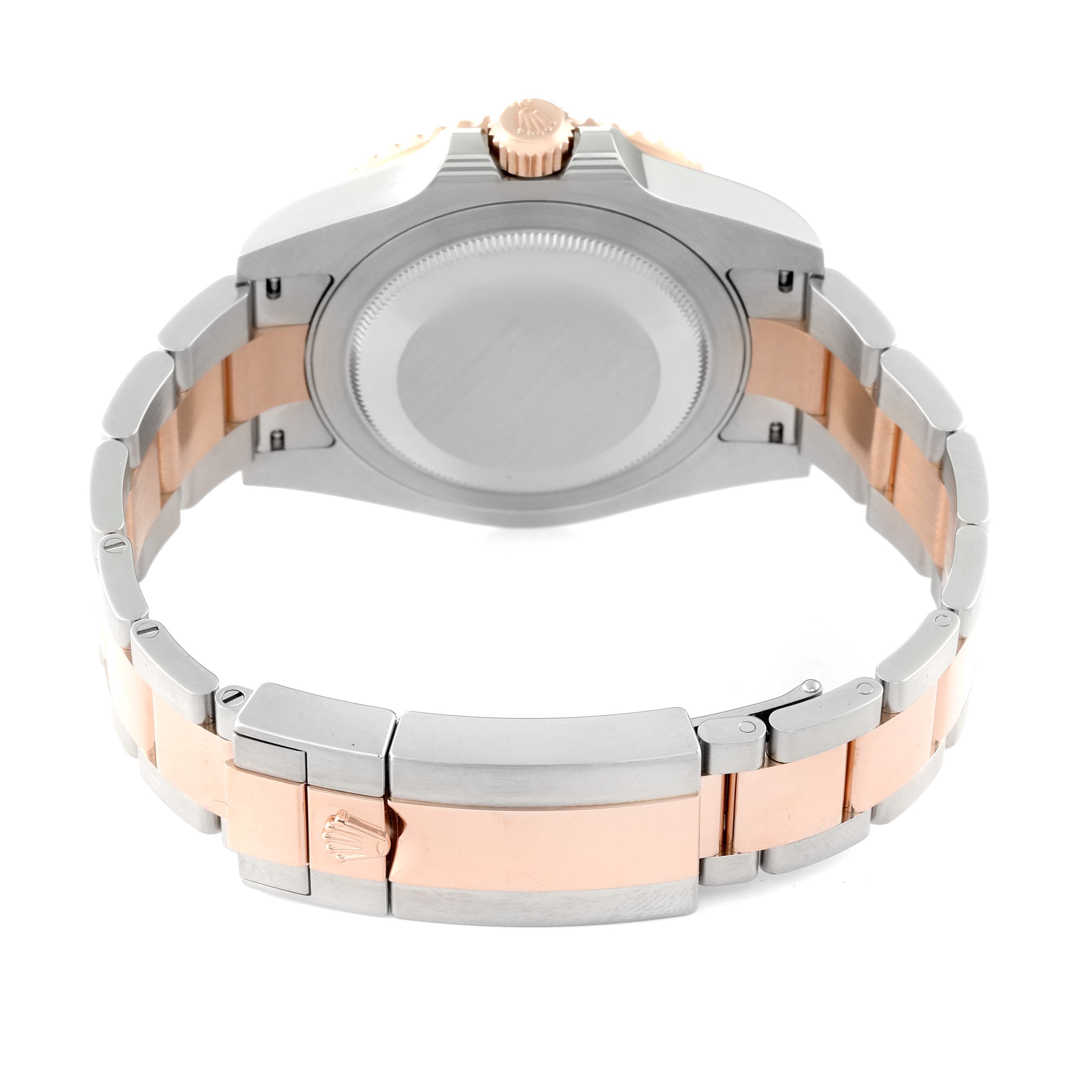 This image shows the back view of a Rolex GMT-Master 126711CHNR Men's Steel and Gold (two tone) Black Dial 126711CHNR Men's Steel and Gold (two tone) Black Dial, including the case back and the two-tone metal bracelet.