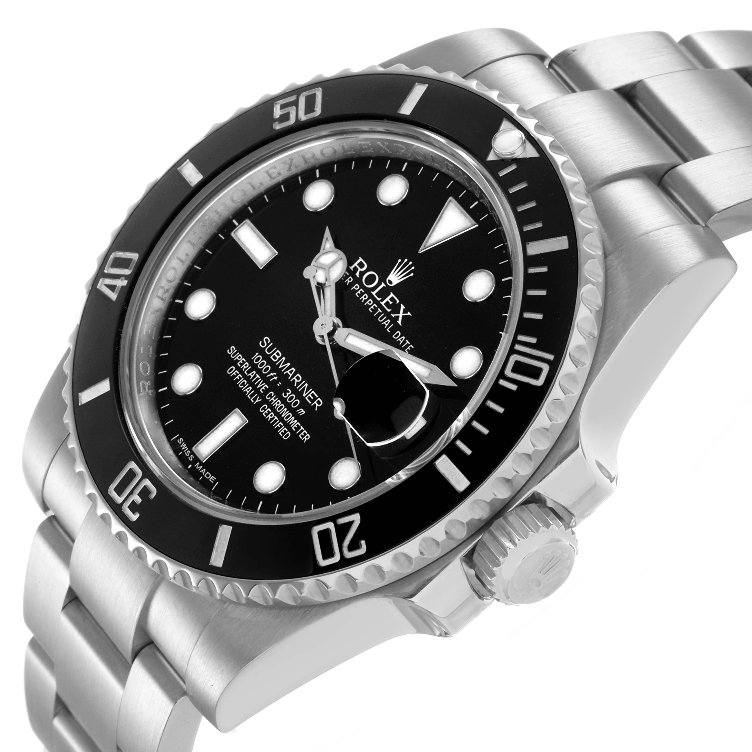 The image shows a Rolex Submariner 116610 Mens Stainless Steel Black Dial at a slight angle, highlighting the bezel, dial, crown, and bracelet.