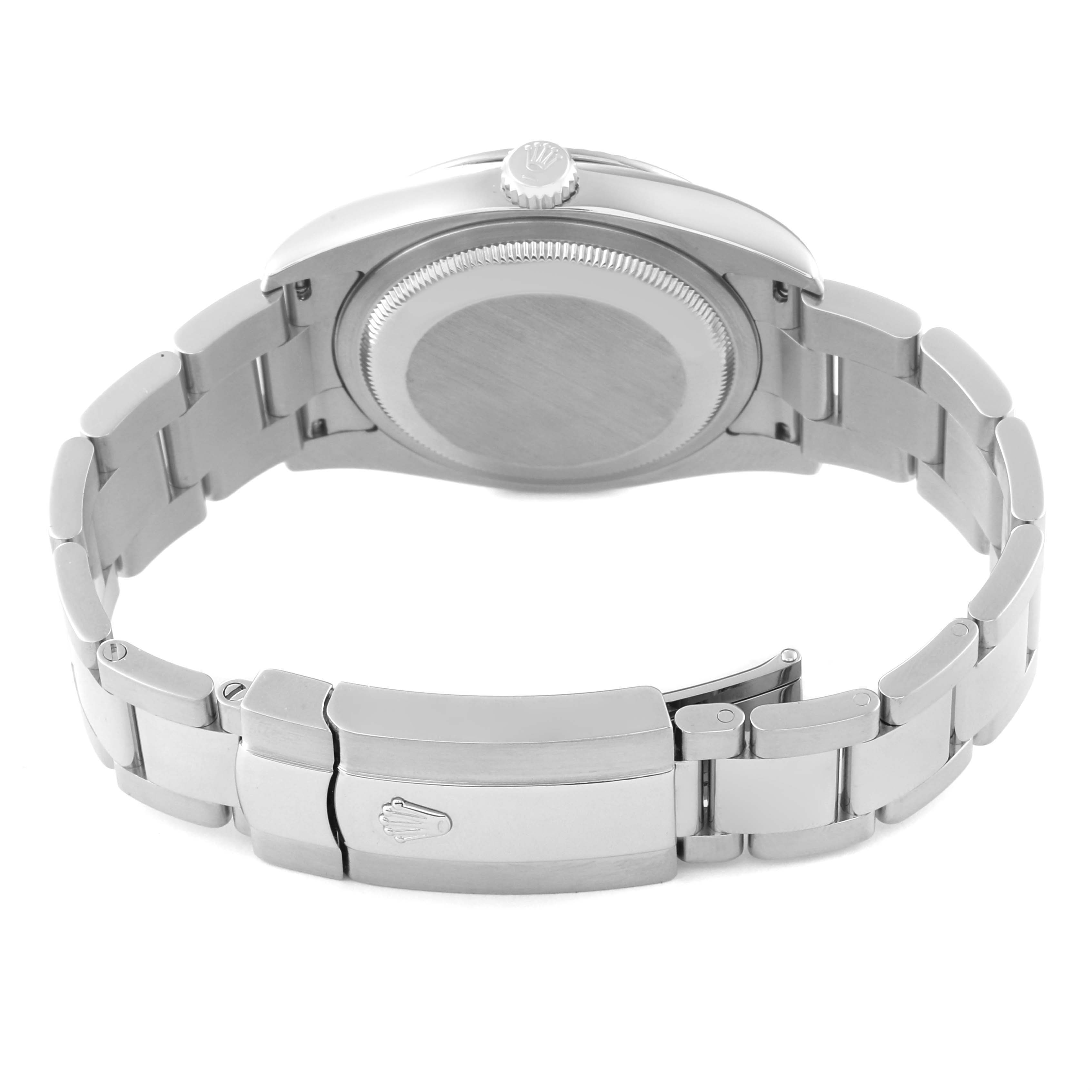This image shows the back case and bracelet clasp of a Rolex Turn-o-Graph 116264 Men's Stainless Steel White Dial 116264 Men's Stainless Steel White Dial watch from a rear angle.