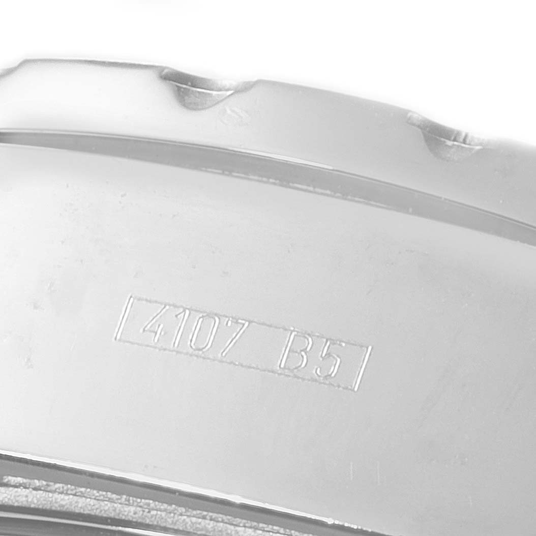 The image shows a close-up of the back of the bezel of a Breitling Professional Series A78363 Men's Stainless Steel Black Dial A78363 Men's Stainless Steel Black Dial watch, revealing the engraving "4107 B5".