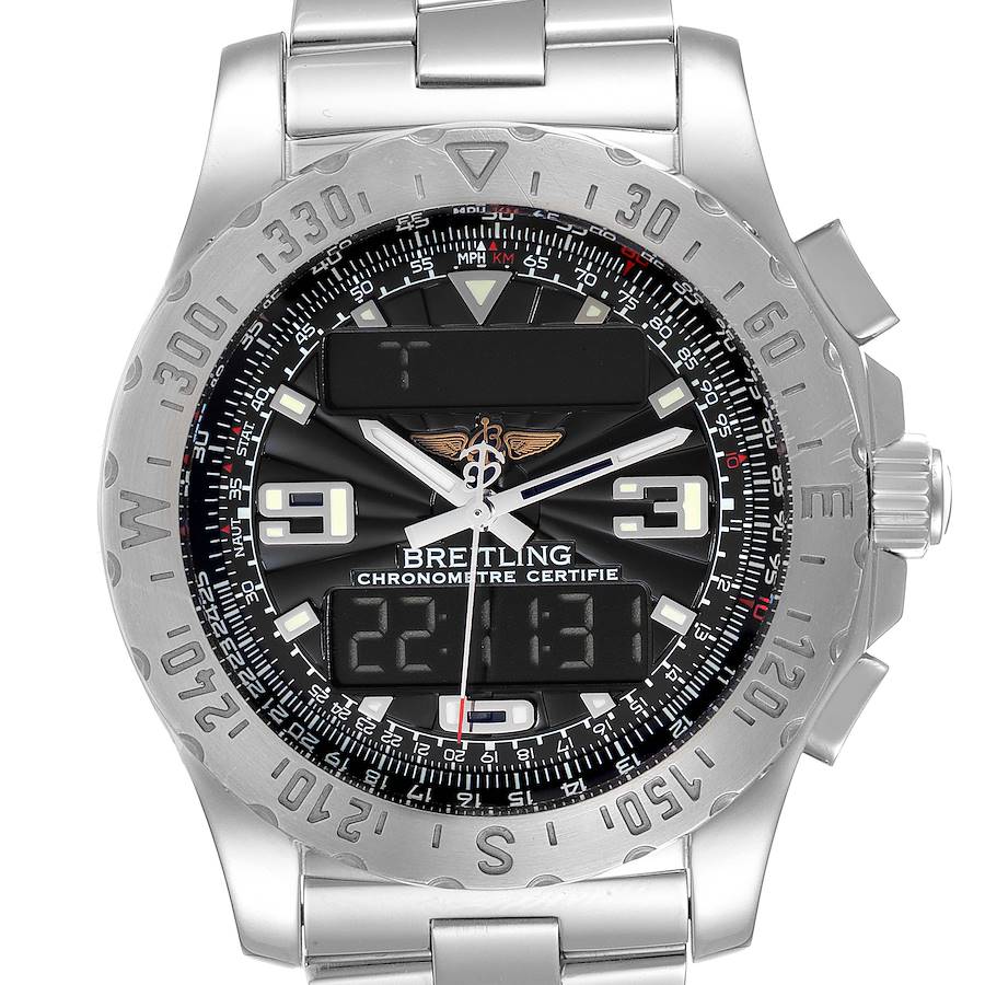 Breitling Airwolf GMT Grey Dial Quartz Steel Mens Watch A78363 SwissWatchExpo