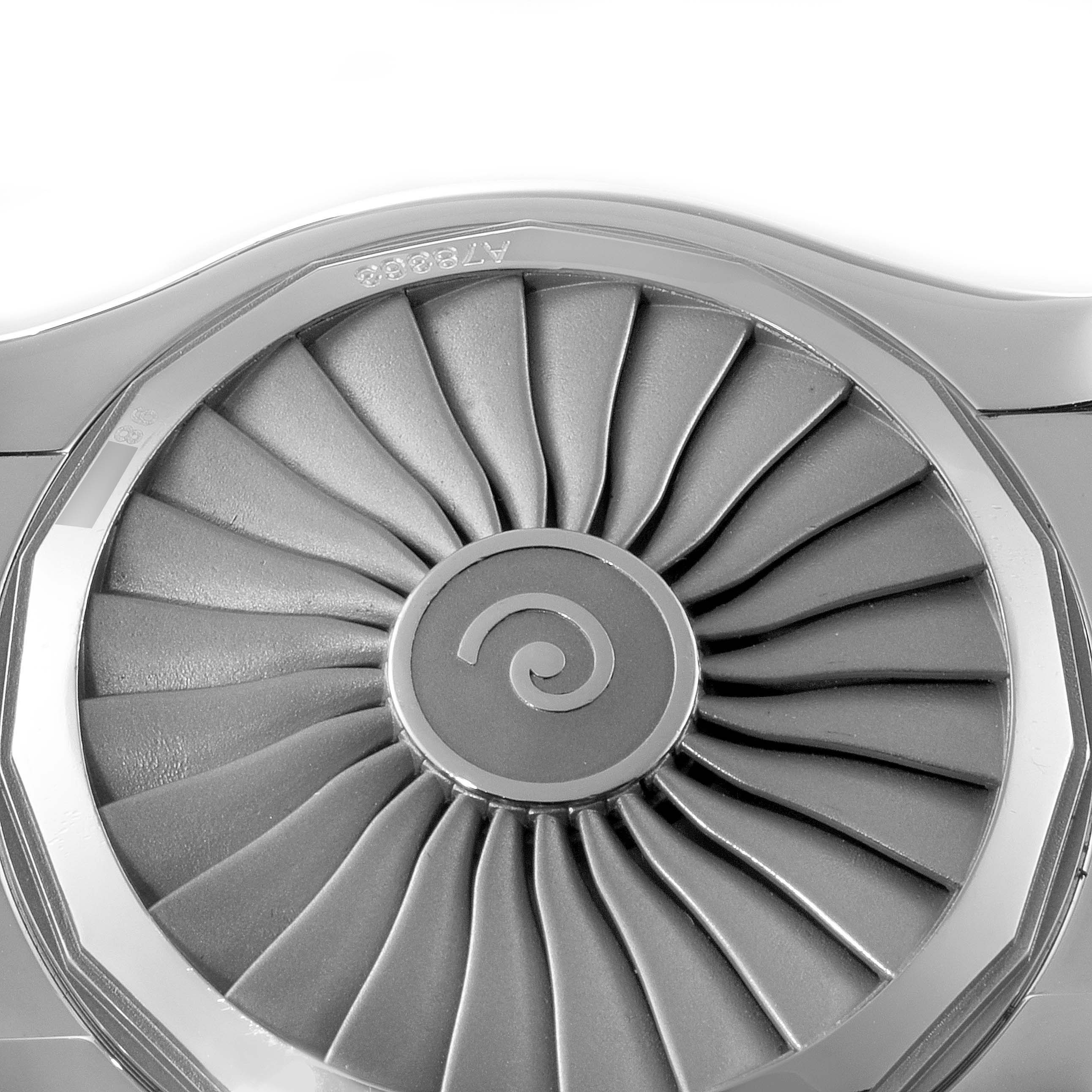 This image shows a close-up of the back case of the Breitling Professional Series A78363 Men's Stainless Steel Black Dial A78363 Men's Stainless Steel Black Dial watch, detailed with a fan-like design.