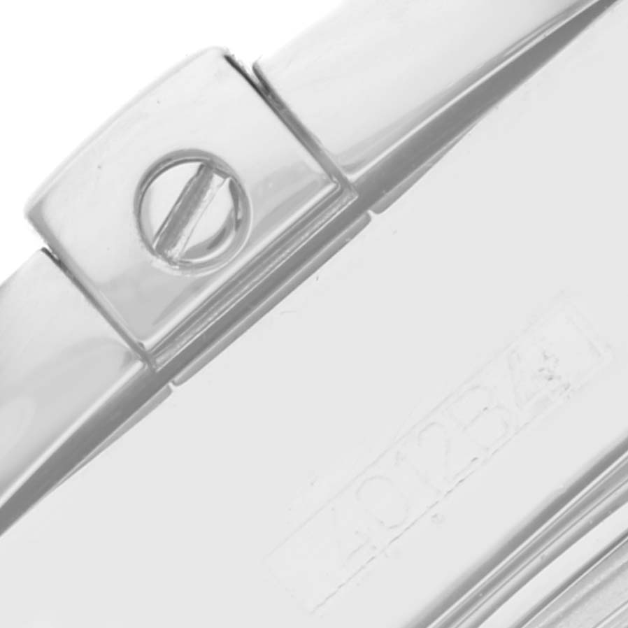 The image shows a close-up of the case and locking mechanism of the Breitling A71356 Women's Stainless Steel Mother of Pearl Dial A71356 Women's Stainless Steel Mother of Pearl Dial Galactic Cockpit Mother of Pearl Diamond Steel Ladies Watch A71356.