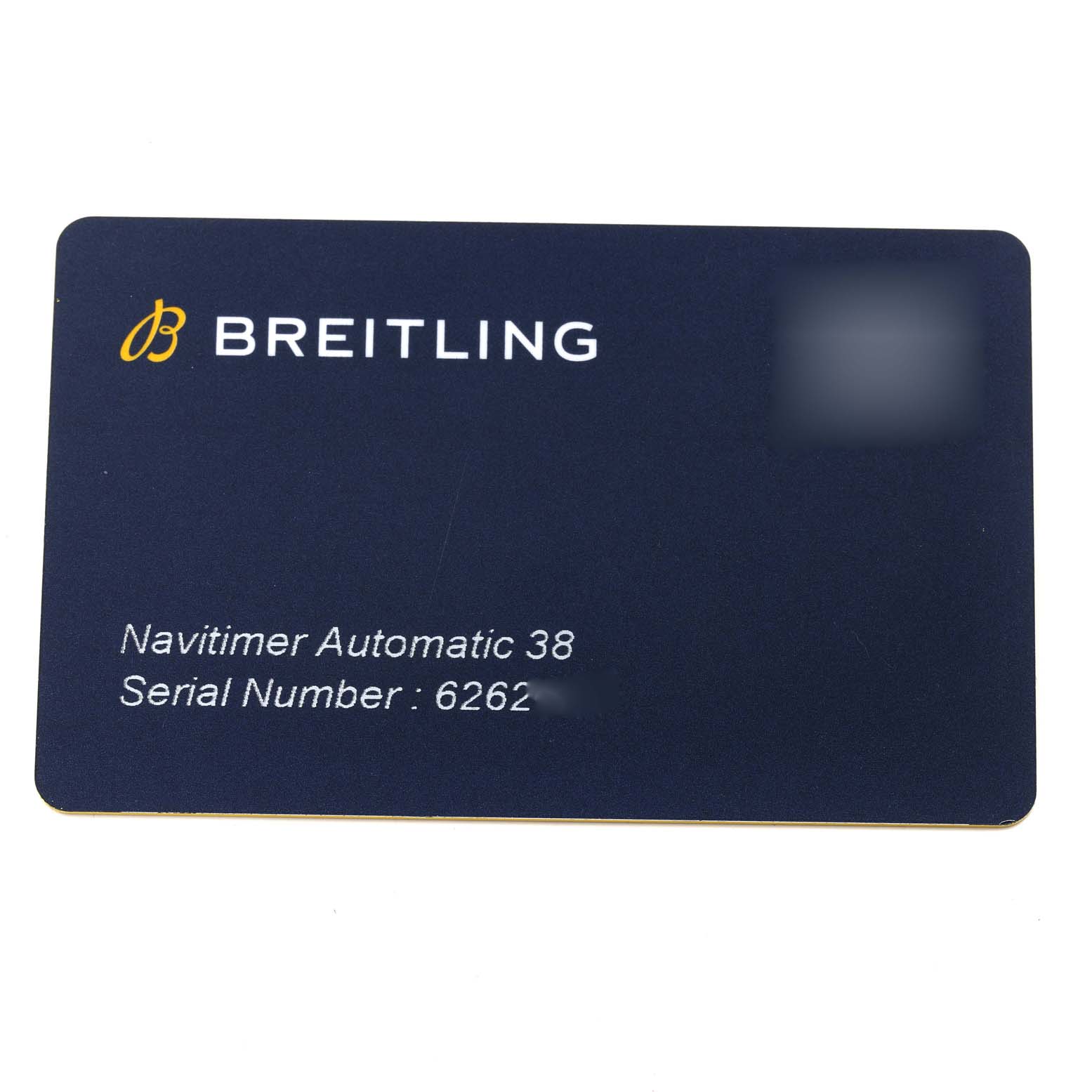 This image shows a Breitling Navitimer A17325 Men
s Stainless Steel Blue Dial A17325 Men
s Stainless Steel Blue Dial Automatic 38 warranty or Best Quality
ity card.