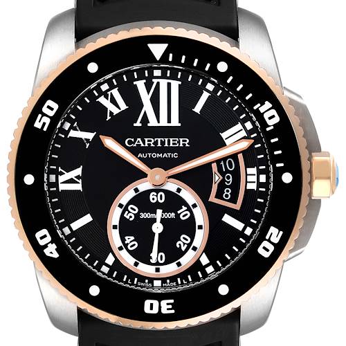 Photo of Cartier Calibre Diver Steel Rose Gold Black Dial Mens Watch W7100055 Box Papers
