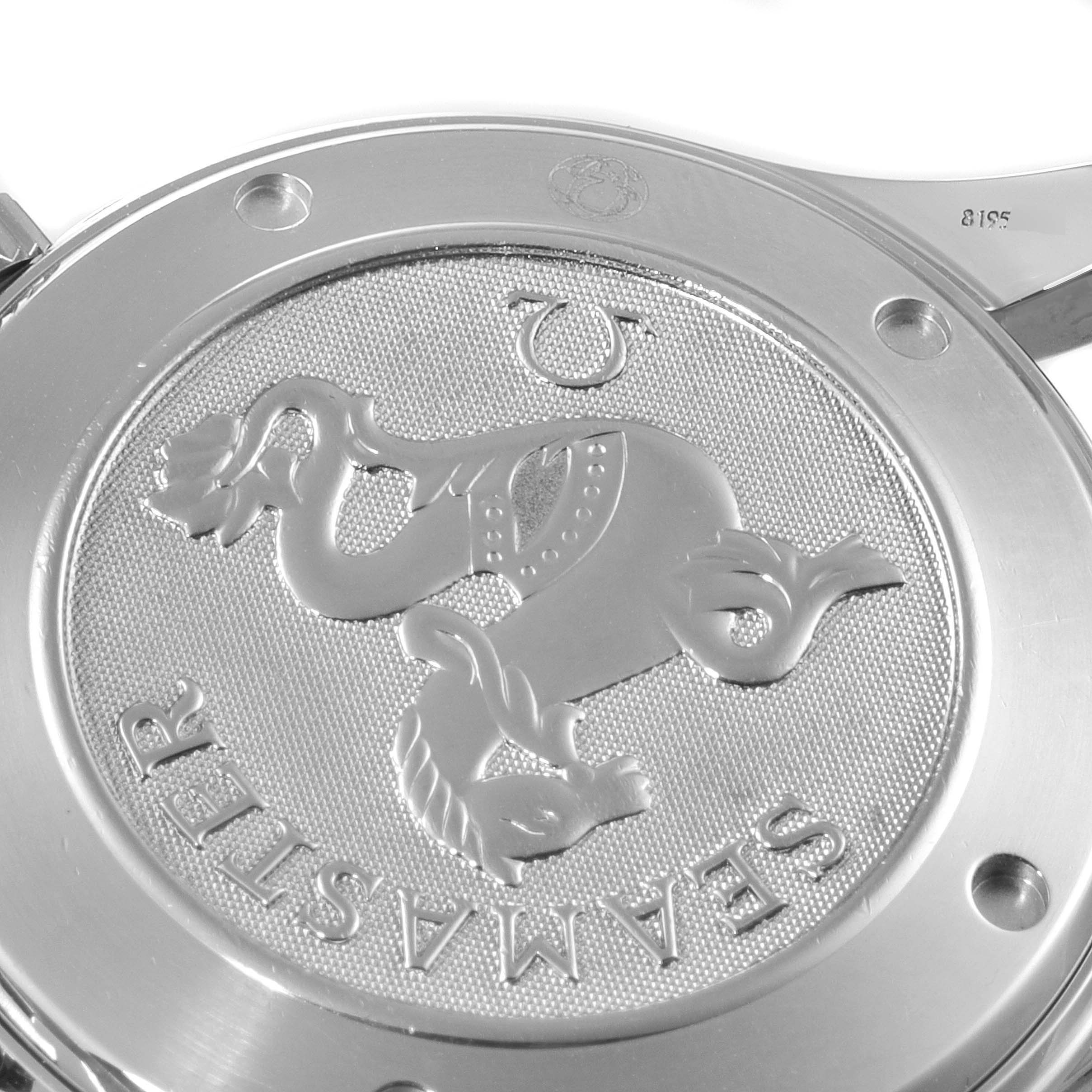 The image displays the case back of an Omega Seamaster 212.30.41.20.01.002 Men's Stainless Steel Black Dial 212.30.41.20.01.002 Men's Stainless Steel Black Dial watch, featuring the logo and branding.