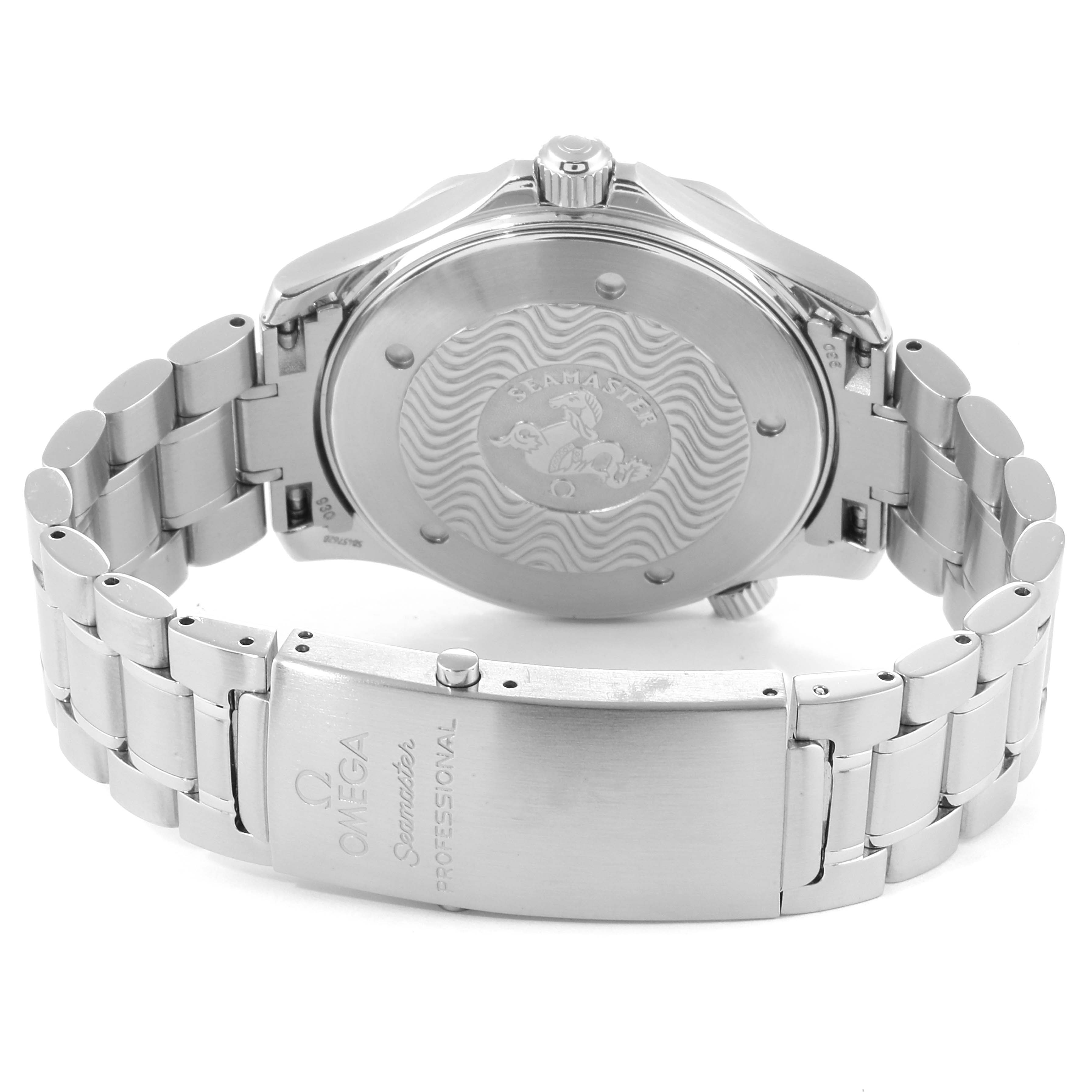 The image shows the back case and bracelet of the Omega Seamaster 2264.50.00 Men
s Stainless Steel Black Dial 2264.50.00 Men
s Stainless Steel Black Dial watch from a rear angle.