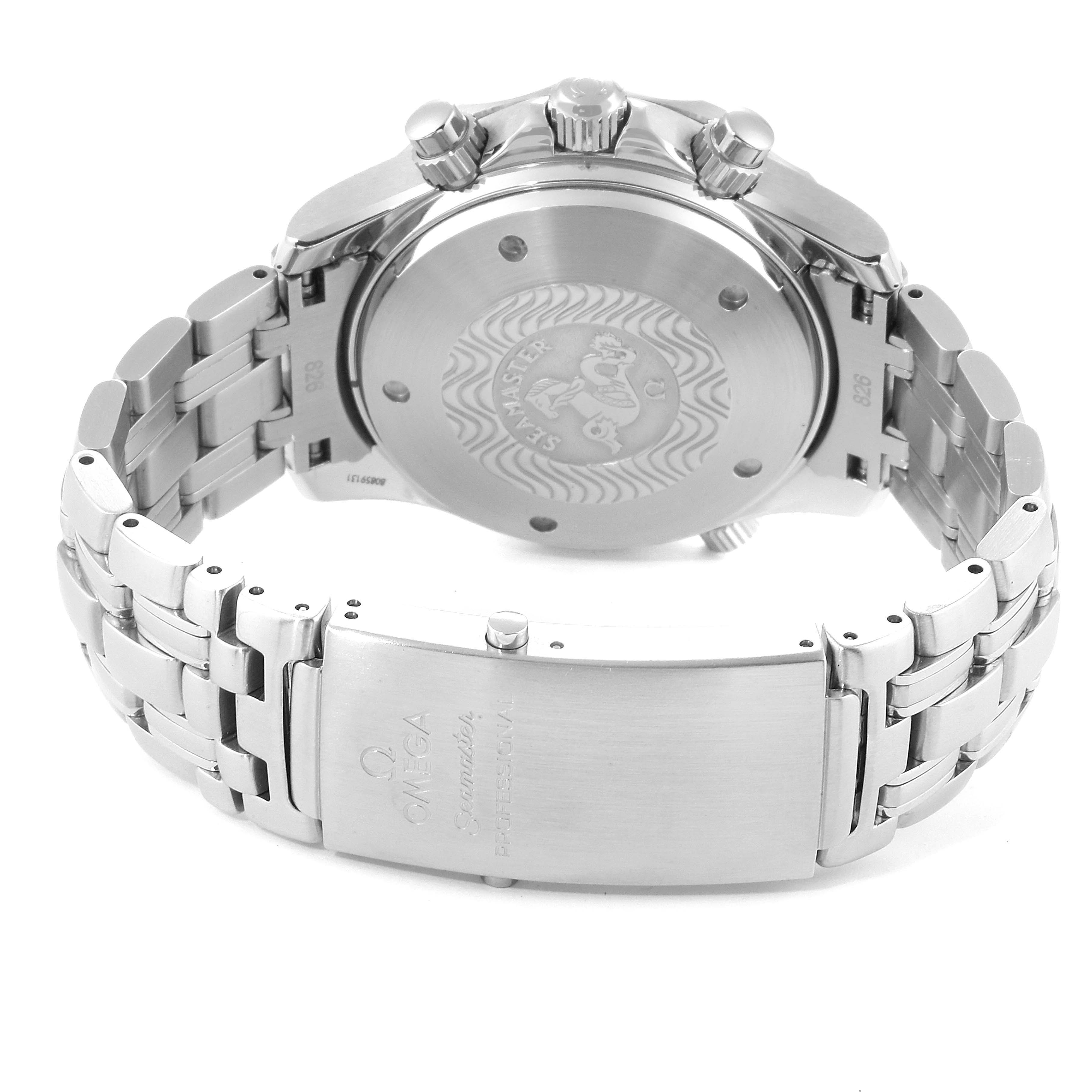 The image shows the back case and bracelet of the Omega Seamaster 2599.80.00 Men
s Stainless Steel Blue Dial 2599.80.00 Men
s Stainless Steel Blue Dial model watch.