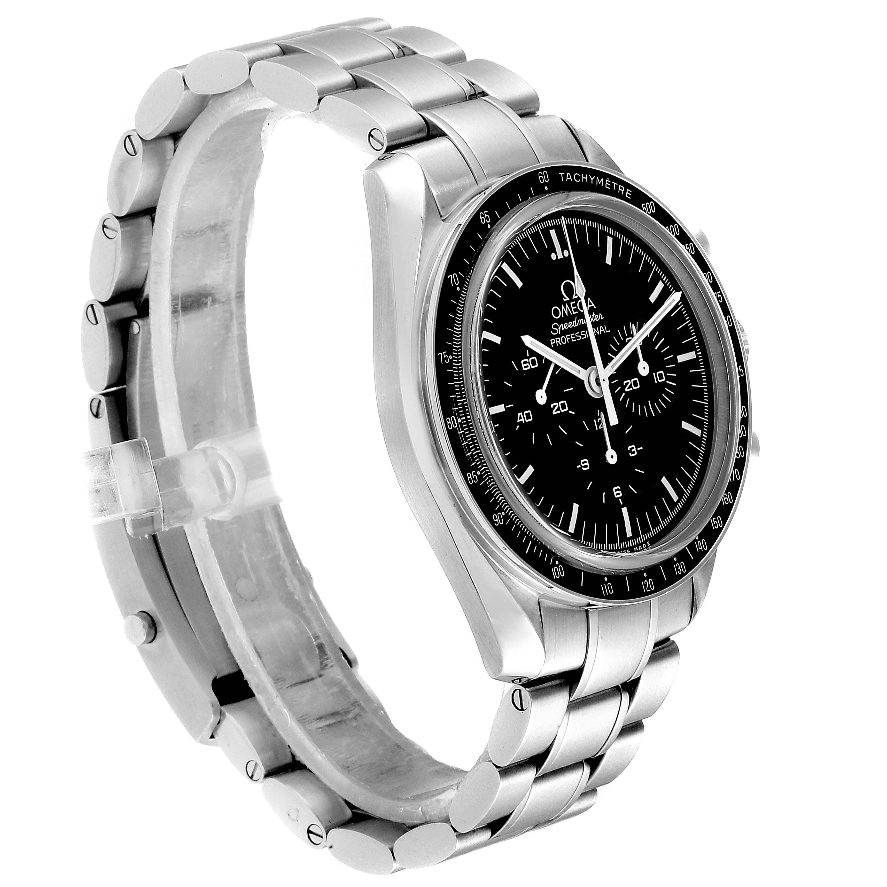This image shows an Omega Speedmaster 311.30.42.30.01.006 Men
s Stainless Steel Black Dial 311.30.42.30.01.006 Men
s Stainless Steel Black Dial watch at a three-quarter angle, displaying the face and bracelet.