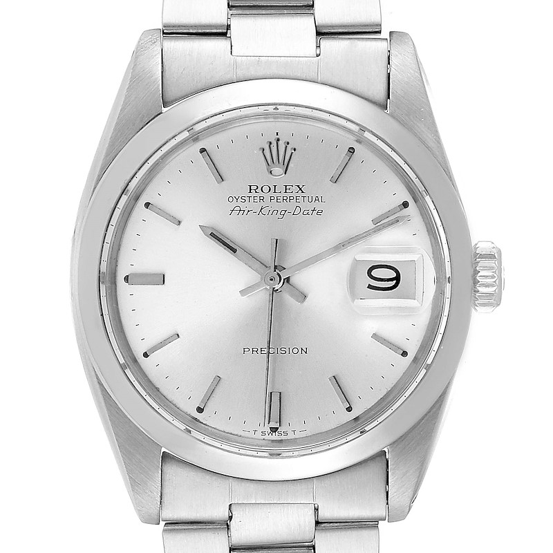 Rolex Air King Date Vintage Stainless Steel Silver Dial Mens Watch 5700 SwissWatchExpo