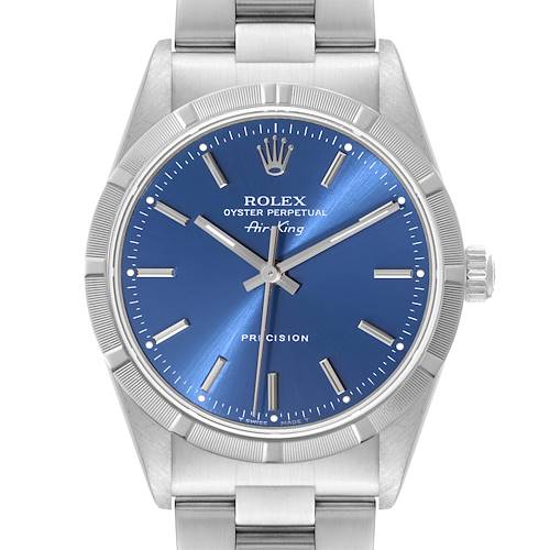 Photo of Rolex Air King Engine Turned Bezel Blue Dial Steel Mens Watch 14010