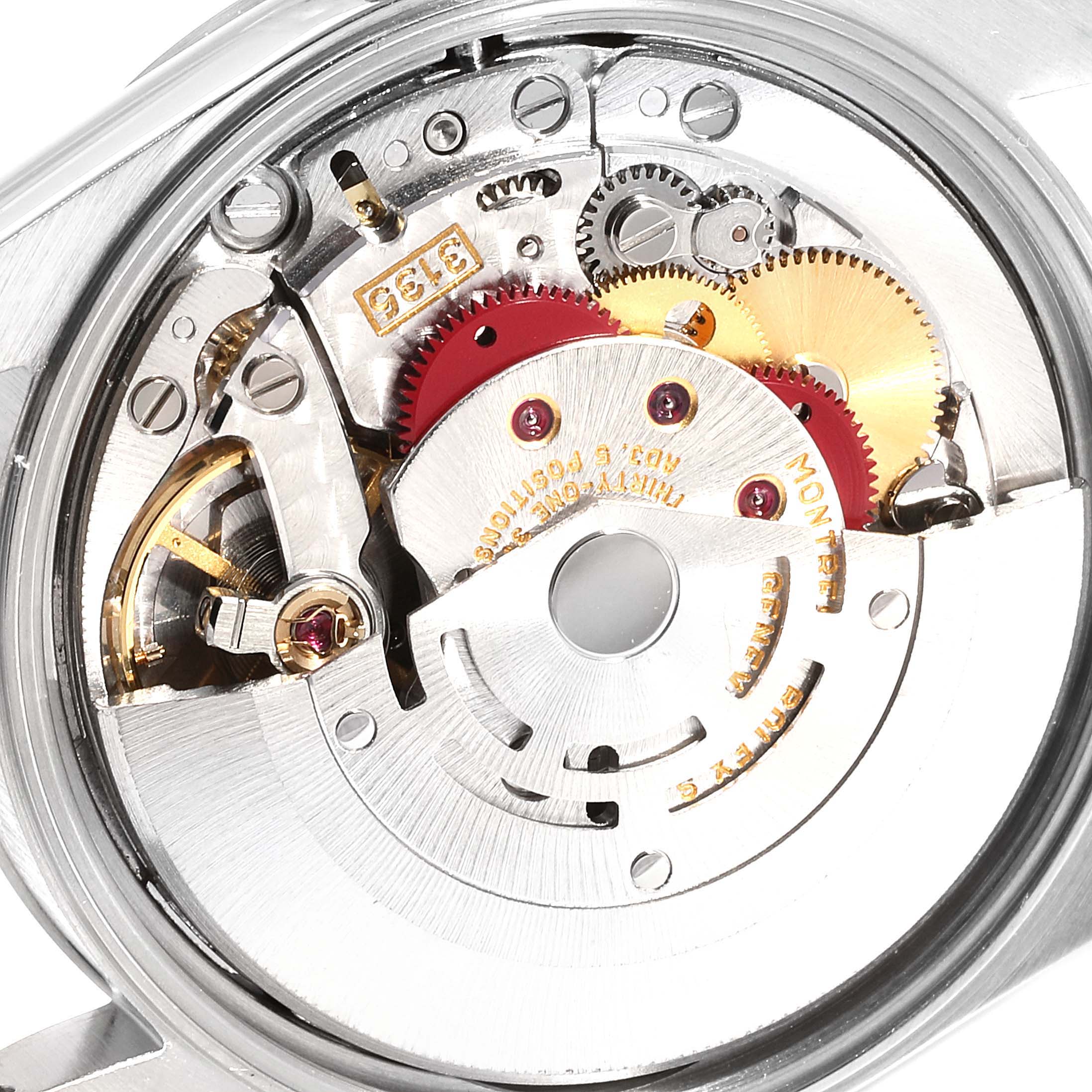 The image shows a close-up view of the internal mechanical movement of a Rolex Date 15200 Men's Stainless Steel Blue Dial 15200 Men's Stainless Steel Blue Dial model watch.