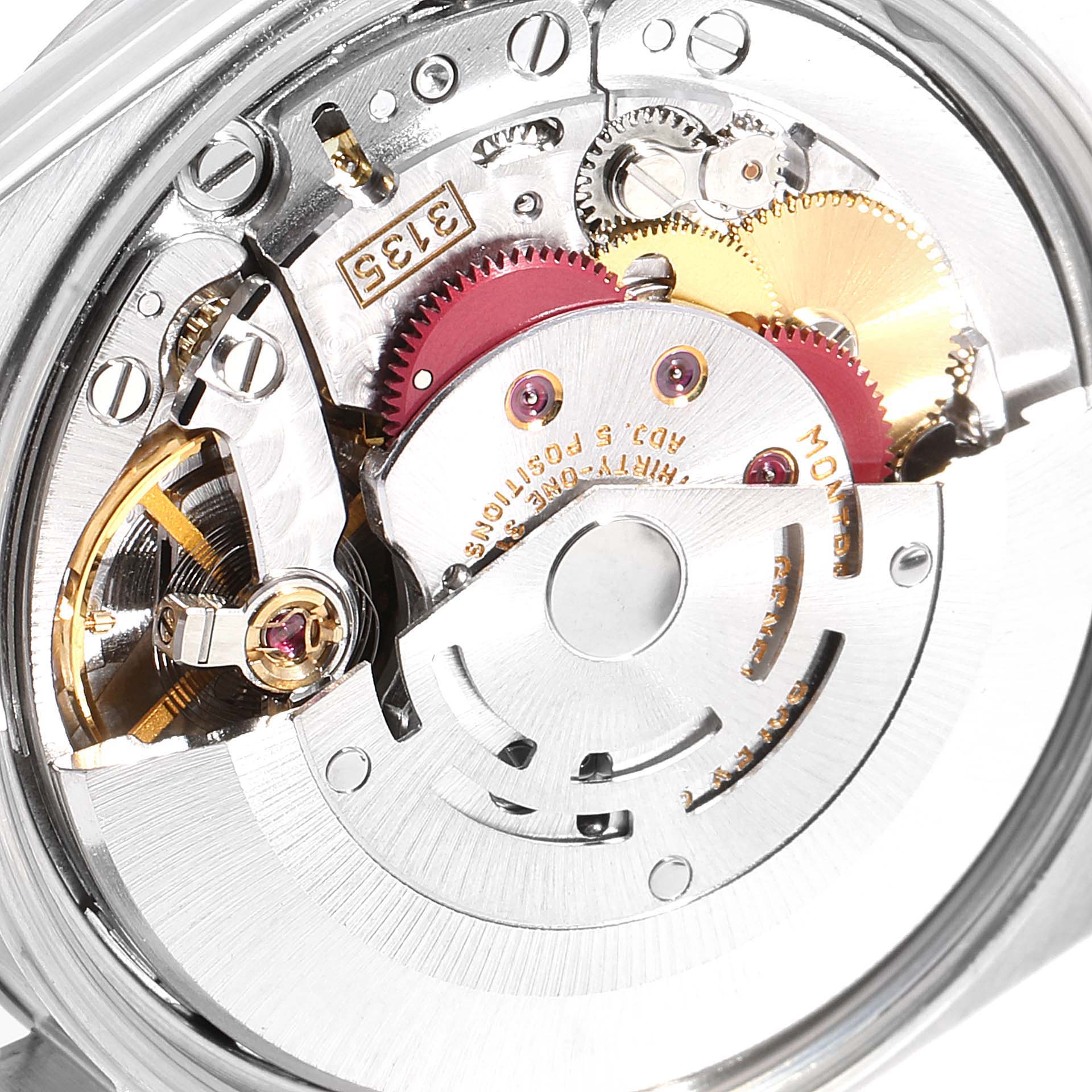 This image shows the intricate internal movement mechanism of a Rolex Date 15200 Men's Stainless Steel Silver Dial 15200 Men's Stainless Steel Silver Dial model watch viewed from the back.