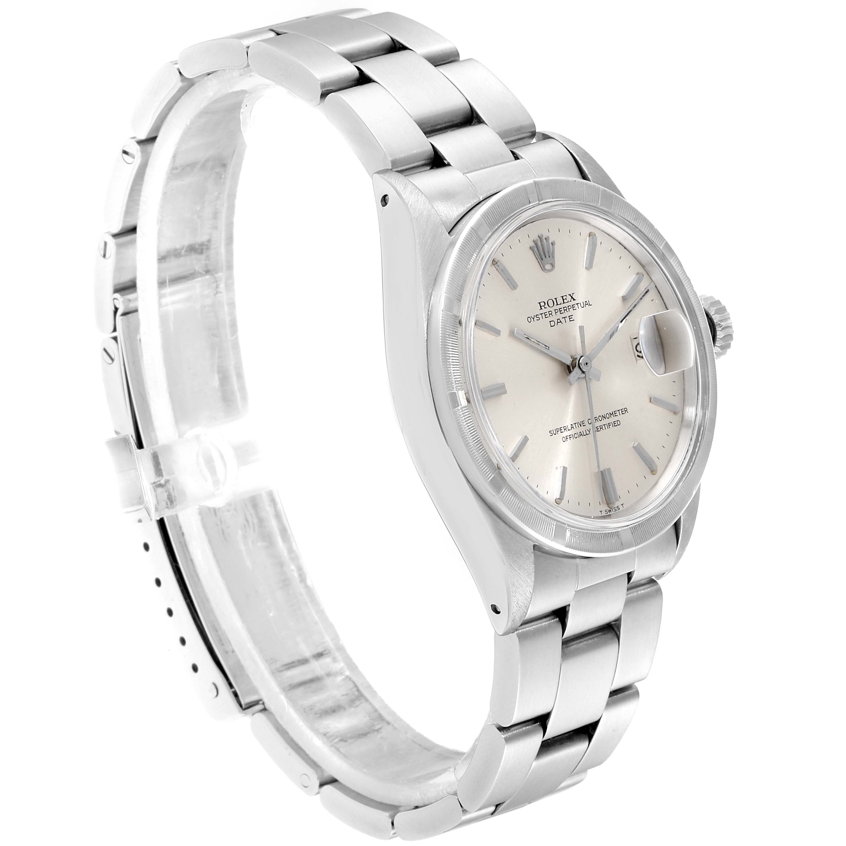 The Rolex Vintage Collection 1501 Men
s Stainless Steel Silver Dial 1501 Men
s Stainless Steel Silver Dial watch is shown at a three-quarter angle, highlighting the face, bezel, and stainless steel bracelet.