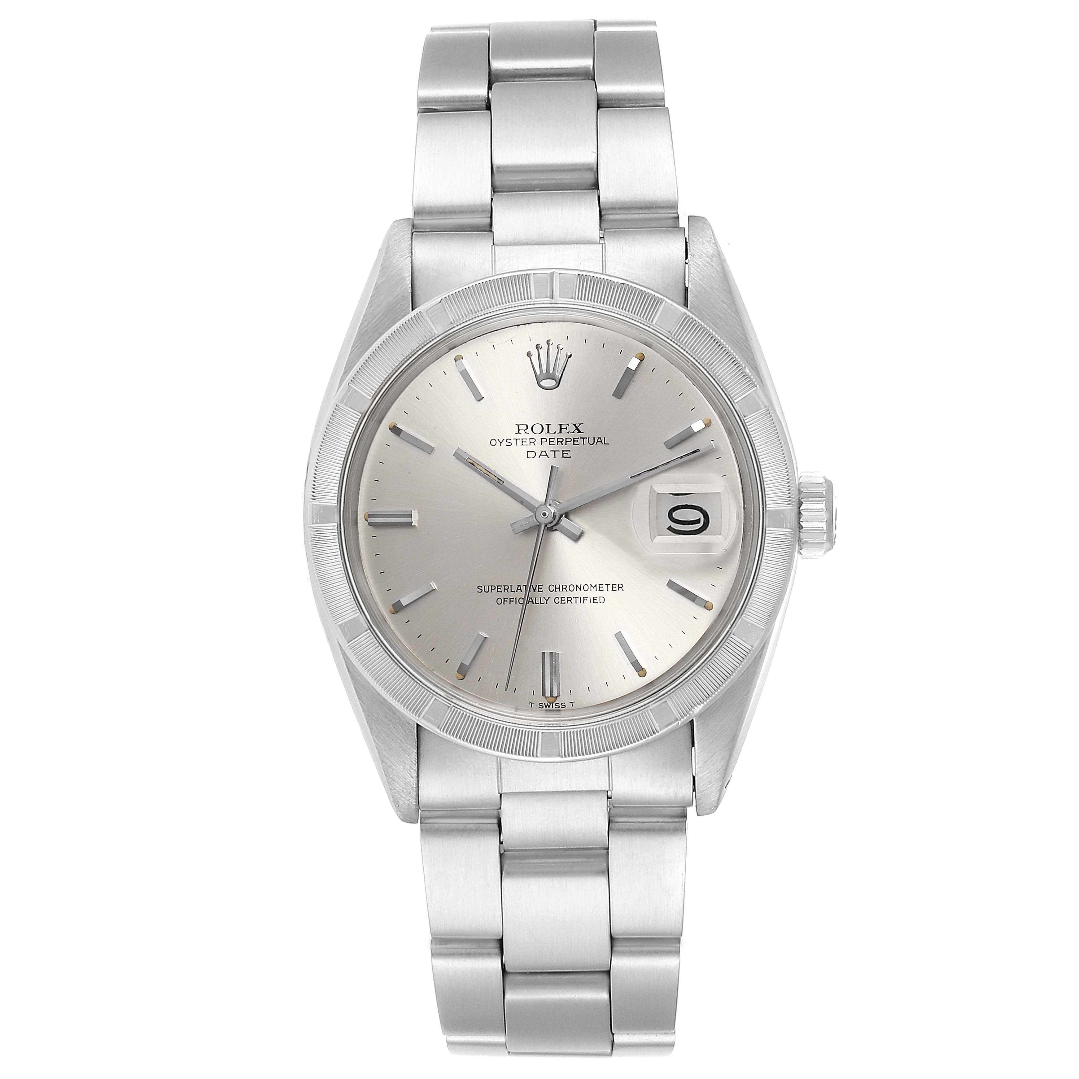 The image shows a front view of a Rolex Oyster Perpetual Date watch from the Vintage Collection.