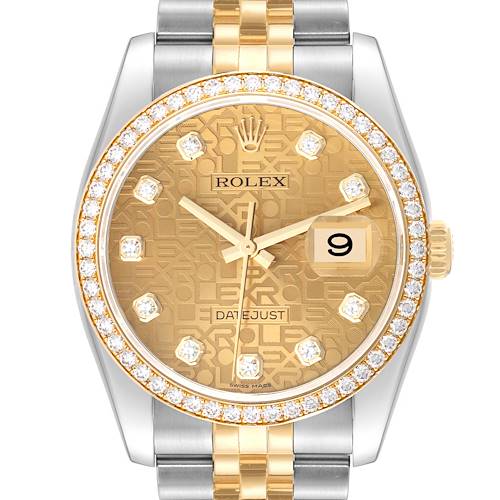 Photo of Rolex Datejust Champagne Dial Steel Yellow Gold Diamond Men's Watch 116243