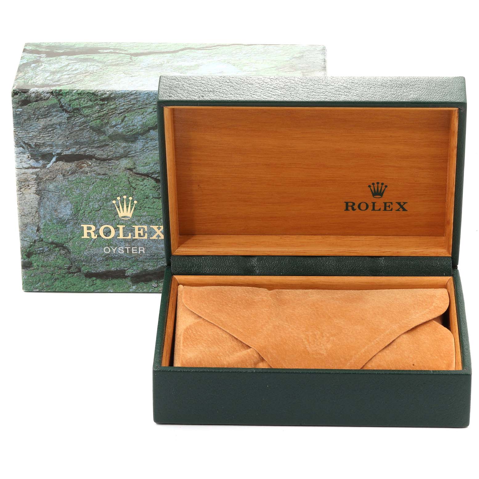 The image shows a Rolex Datejust 16234 Men's Stainless Steel Silver Dial 16234 Men's Stainless Steel Silver Dial watch box, both opened and closed, with the interior and packaging visible.