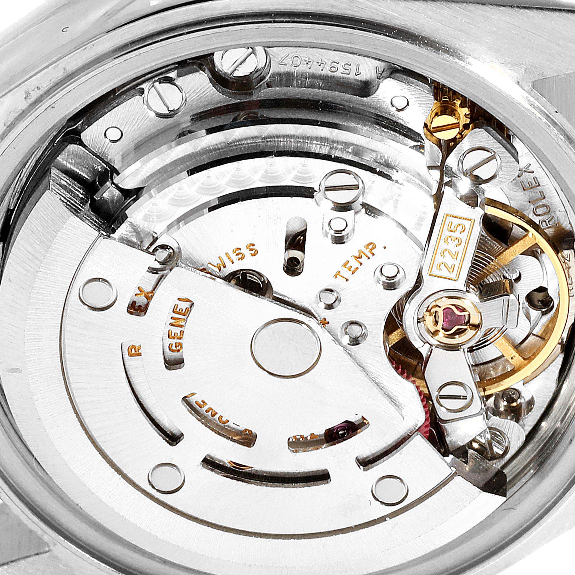 This image shows the inner mechanism and movement of the Rolex Datejust 79173 Women
s Steel and Gold (two tone) Champagne Dial 79173 Women
s Steel and Gold (two tone) Champagne Dial watch.