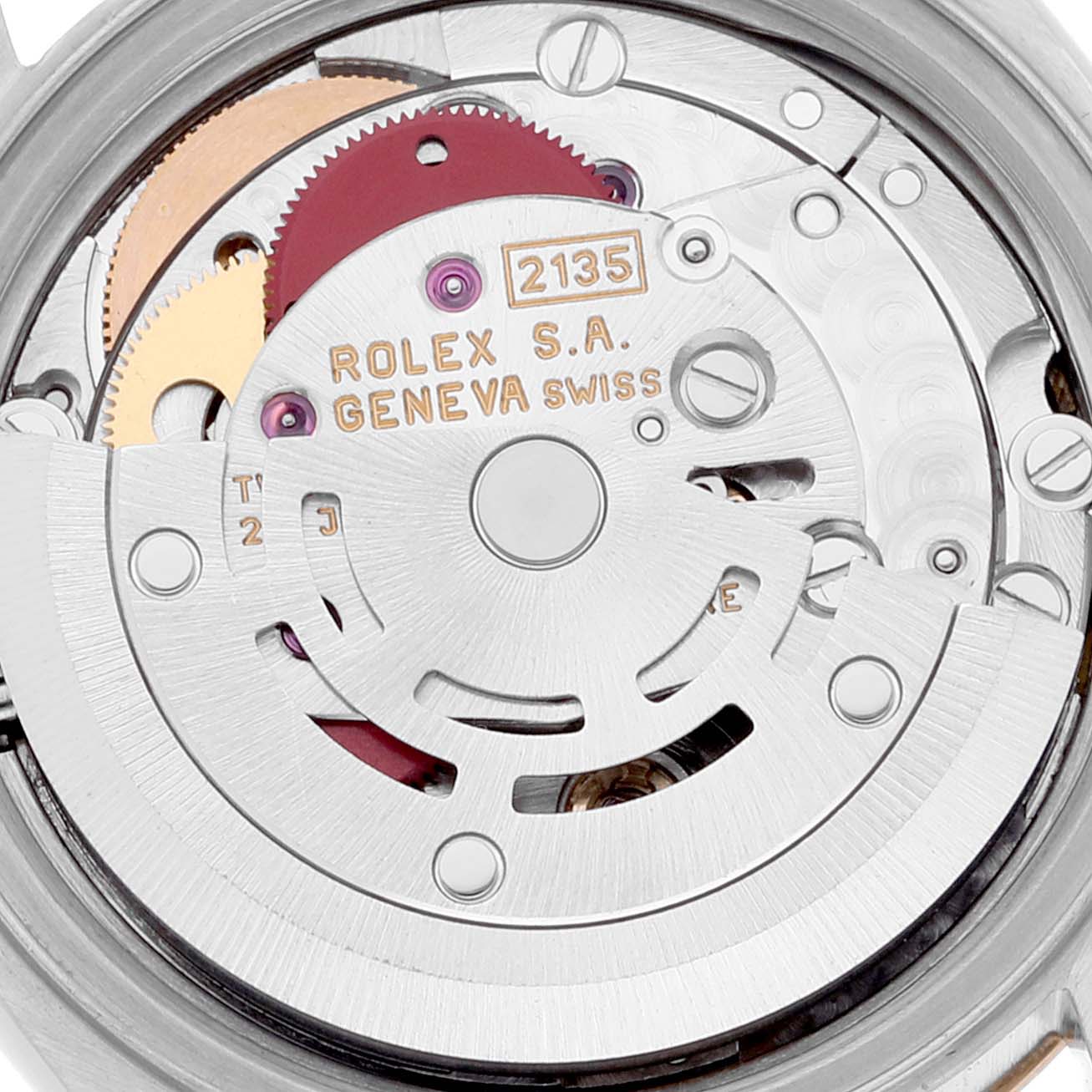 The image shows the internal mechanics of a Rolex Datejust 69173 Women's Steel and Gold (two tone) Champagne Dial 69173 Women's Steel and Gold (two tone) Champagne Dial watch, specifically the movement mechanism.