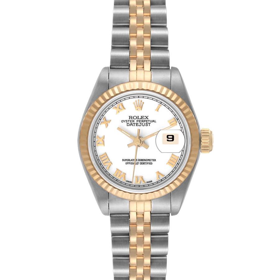 Rolex Datejust Steel Yellow Gold White Roman Dial Ladies Watch 69173 SwissWatchExpo