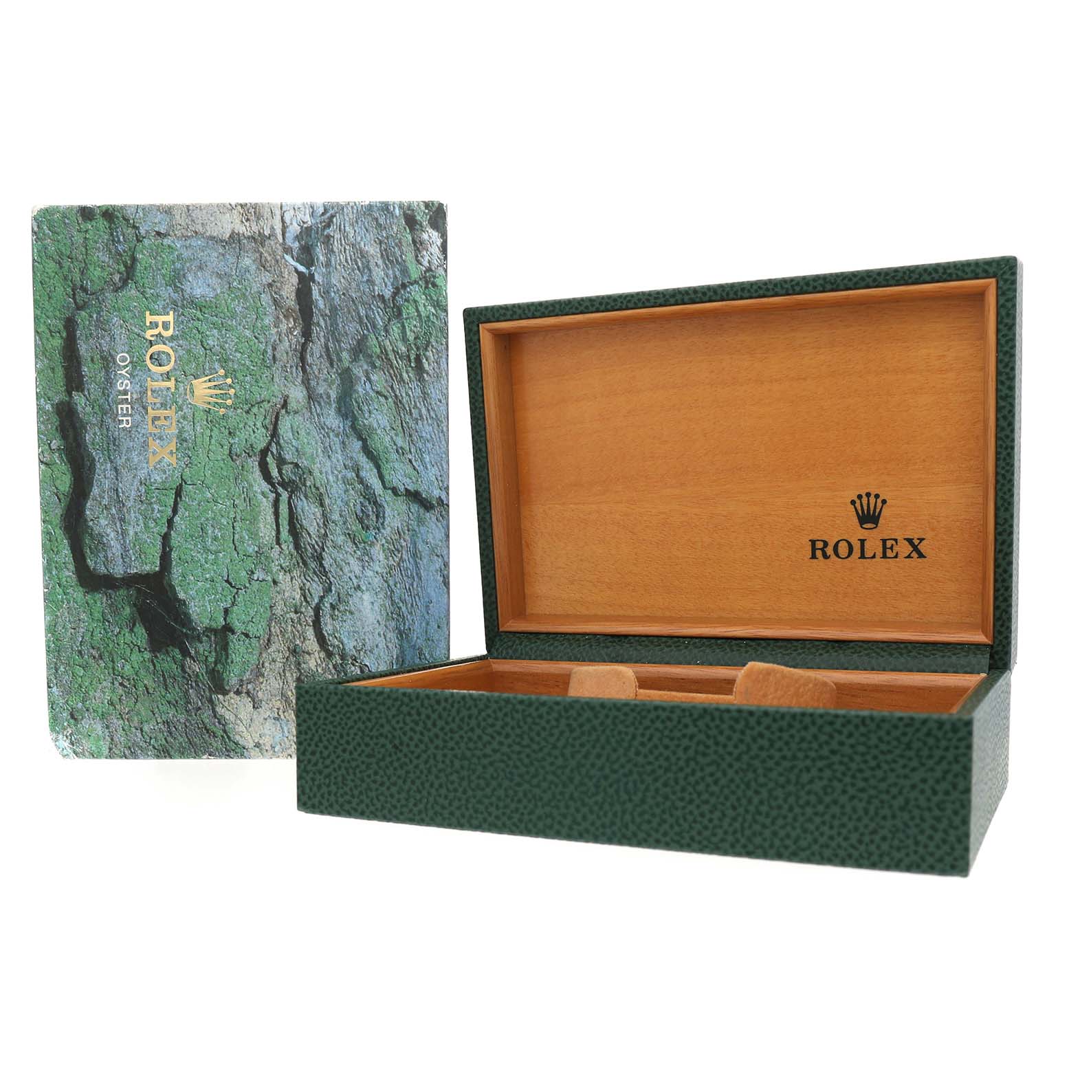 The image shows the open box and outer packaging for a Rolex Explorer 114270 Men's Stainless Steel Black Dial watch.
