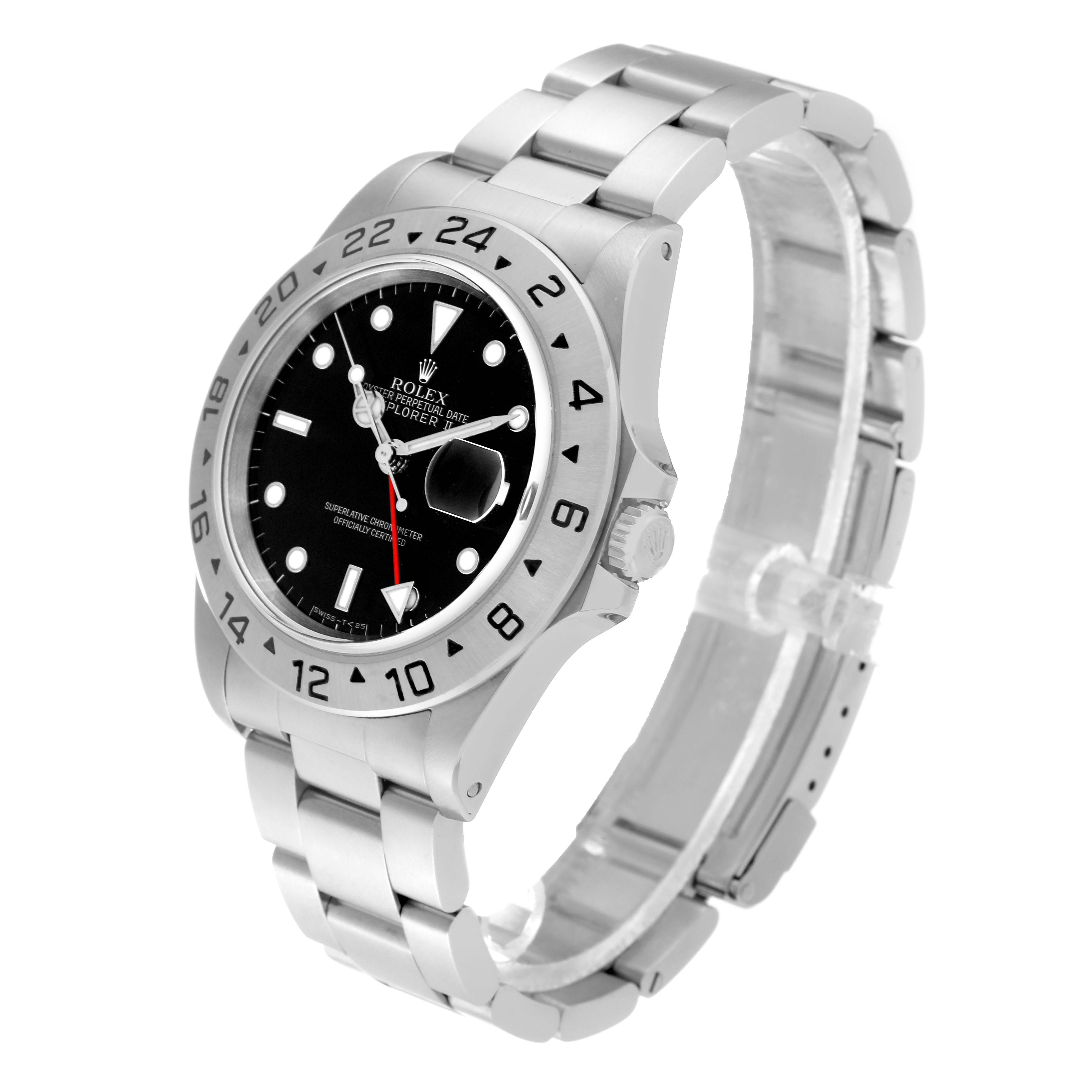 This image shows a Rolex Explorer 16570 Men
s Stainless Steel Black Dial 16570 Men
s Stainless Steel Black Dial model watch from a three-quarter angle emphasizing the face, bezel, and bracelet.