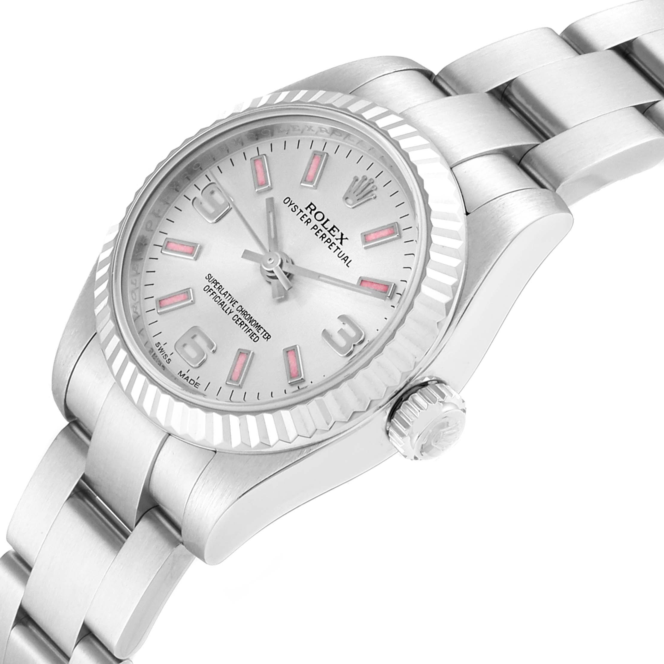 The image shows a side view of a Rolex Oyster Perpetual 176234 Women's Stainless Steel Silver Dial 176234 Women's Stainless Steel Silver Dial watch, highlighting the face, bezel, case, and part of the bracelet.